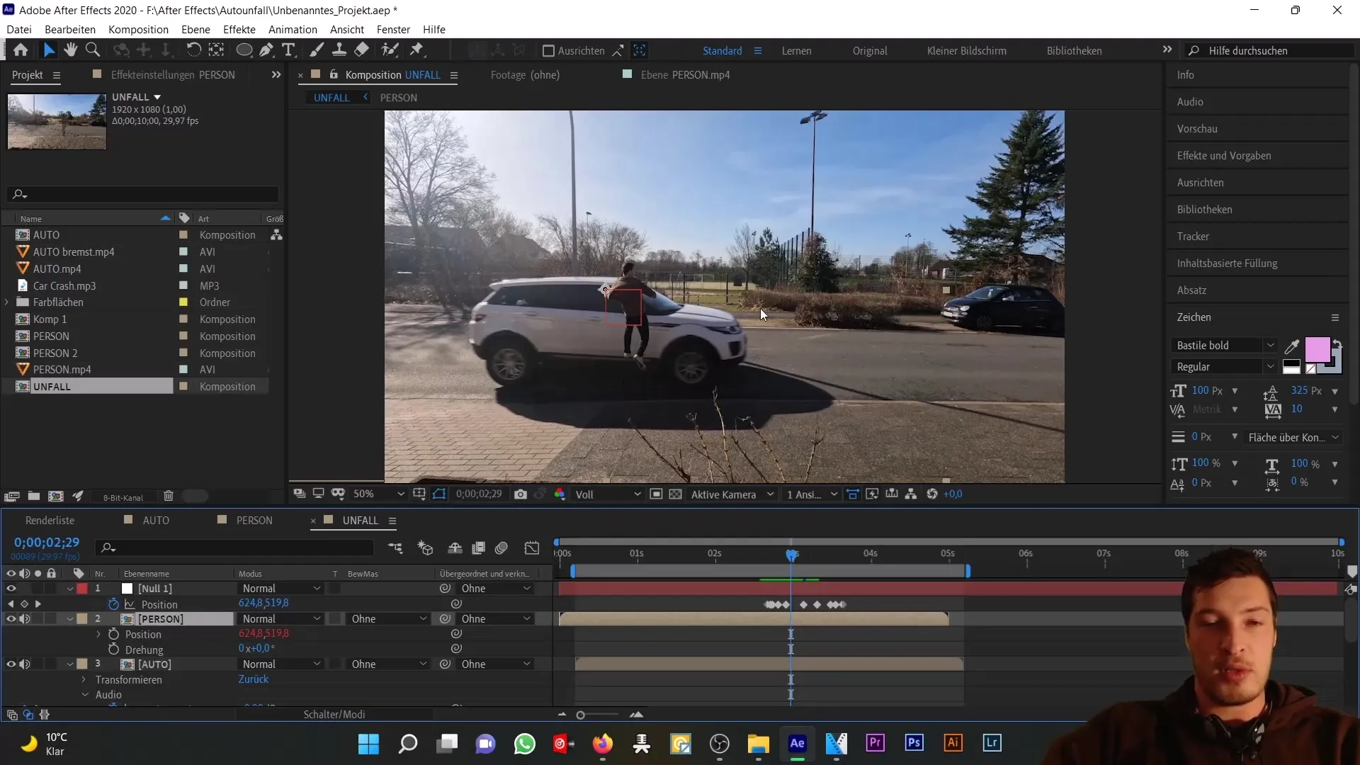 Autounfall in After Effects: Null-Objekt und Expressions für realistische Animationen