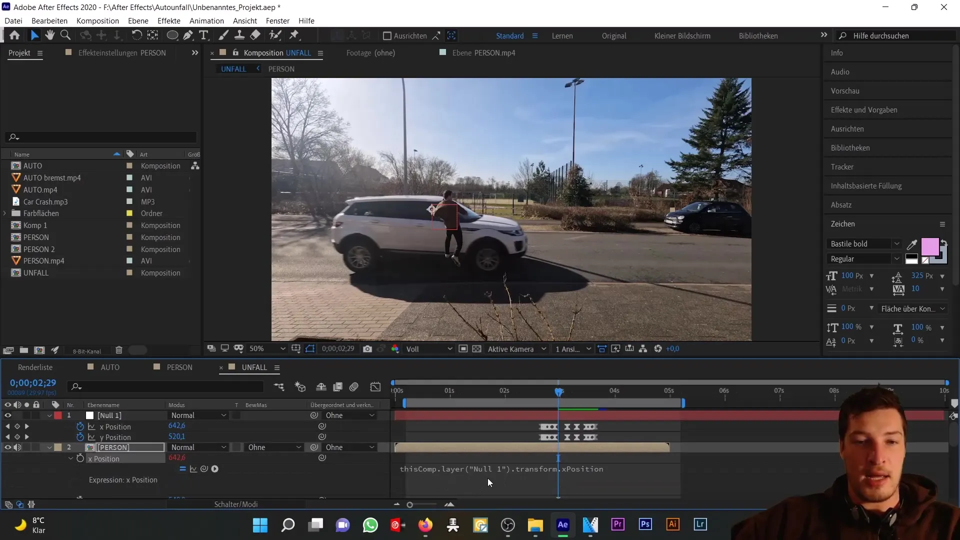 Autounfall in After Effects: Null-Objekt und Expressions für realistische Animationen