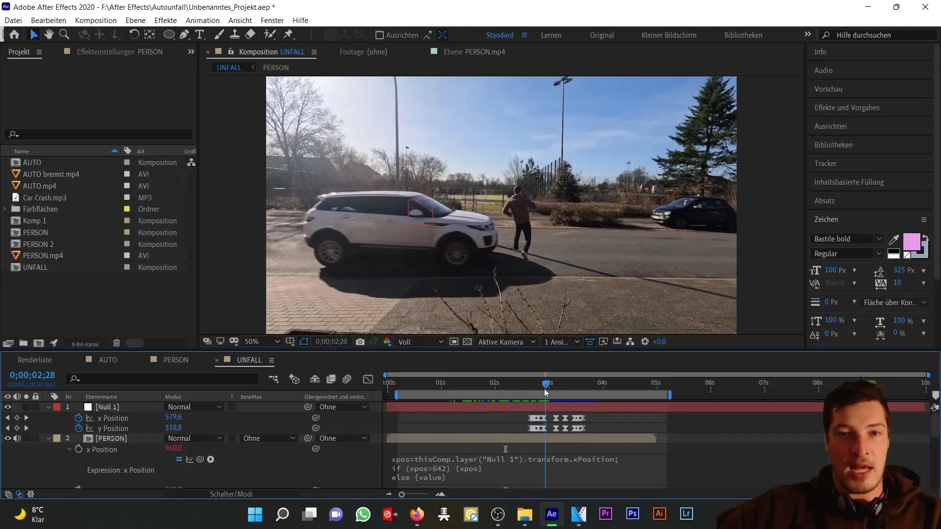 Autounfall in After Effects: Null-Objekt und Expressions für realistische Animationen