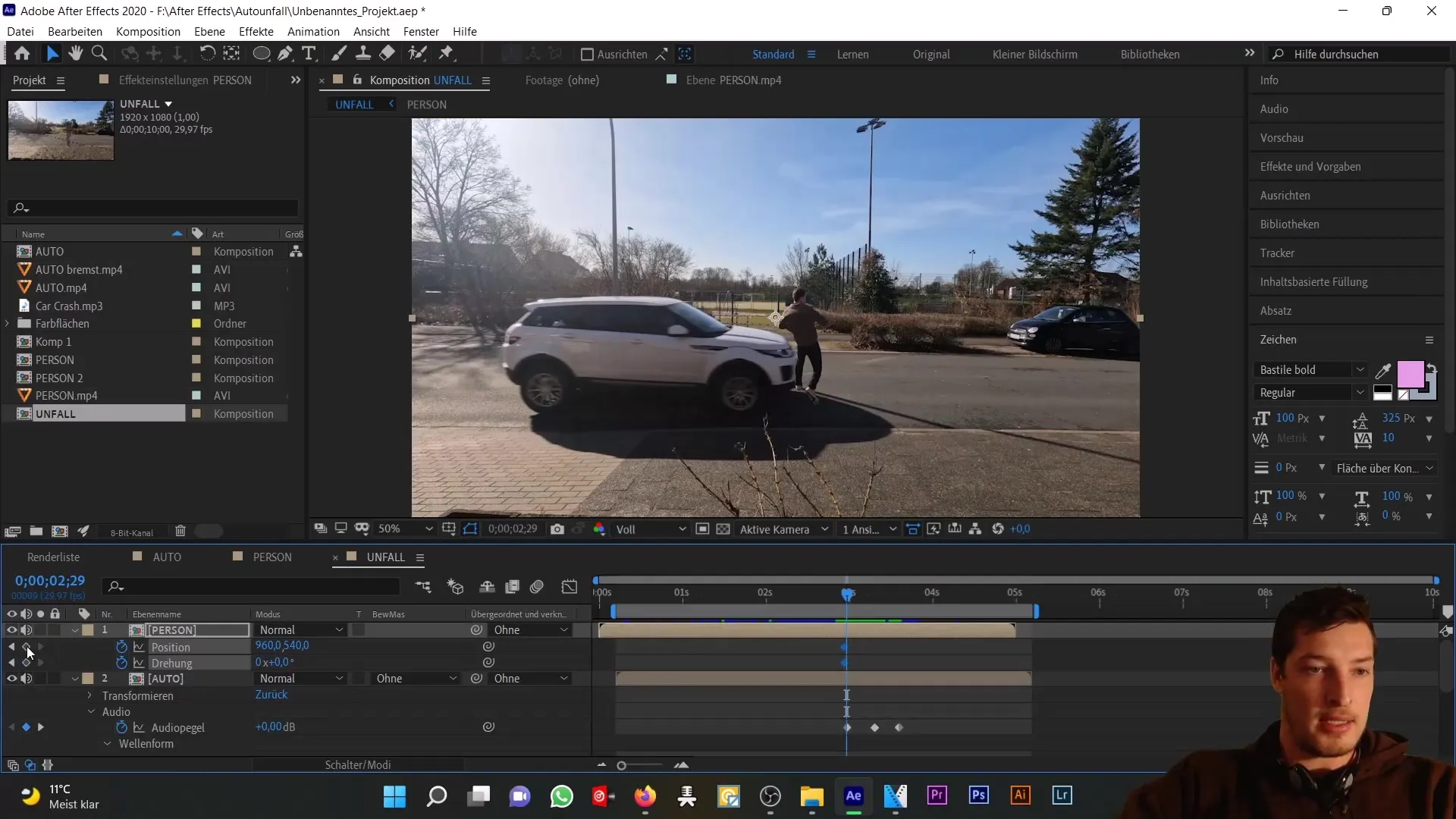 Autounfall in After Effects: Null-Objekt und Expressions für realistische Animationen