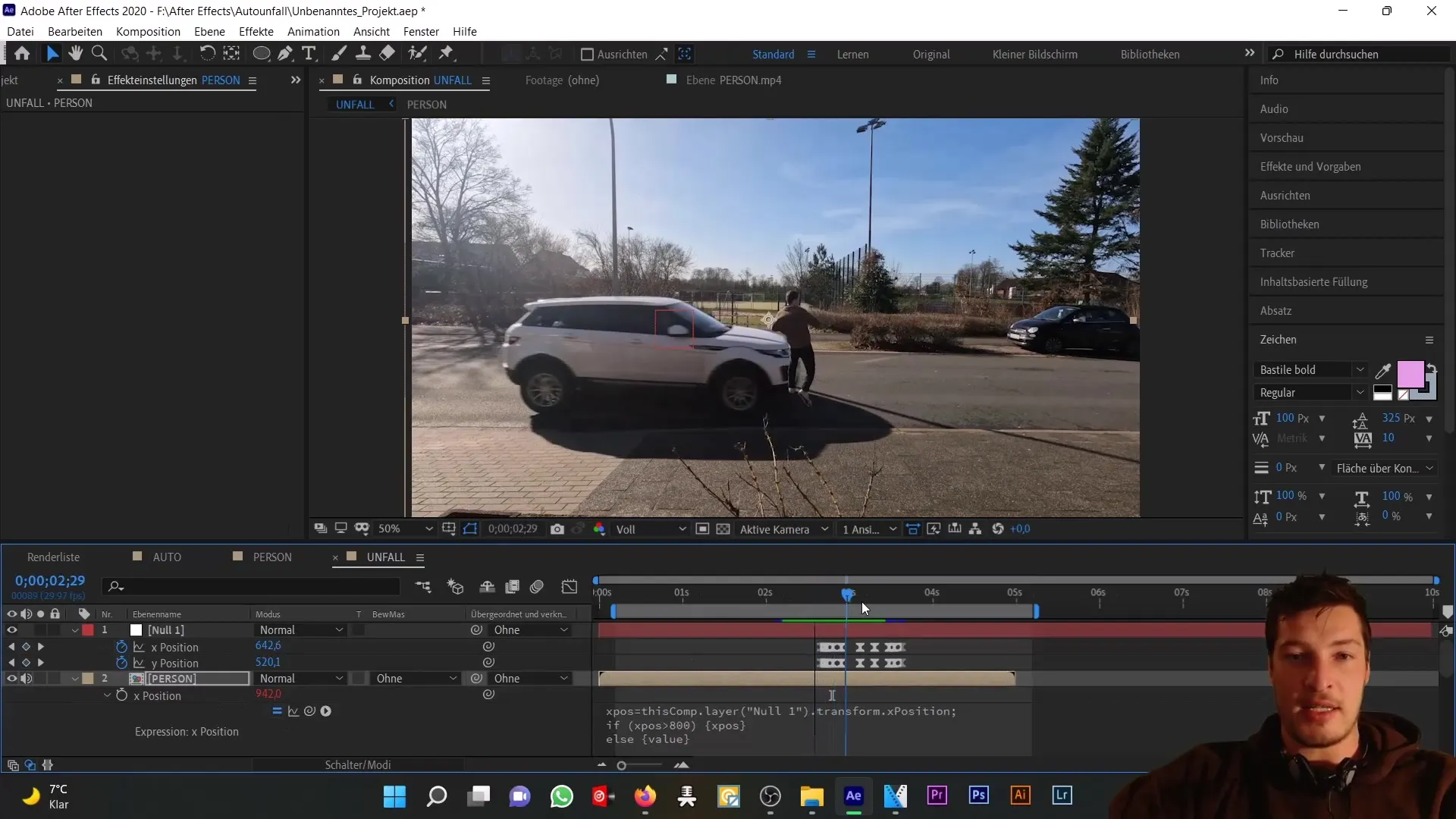 Autounfall in After Effects: Null-Objekt und Expressions für realistische Animationen