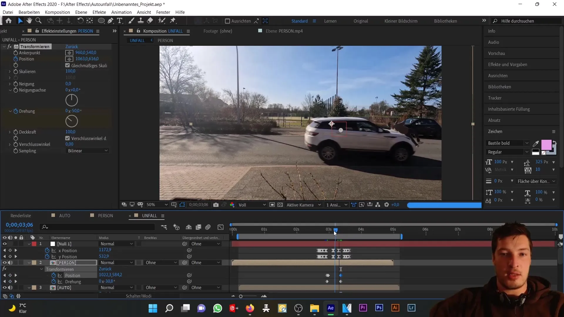 Autounfall in After Effects: Null-Objekt und Expressions für realistische Animationen