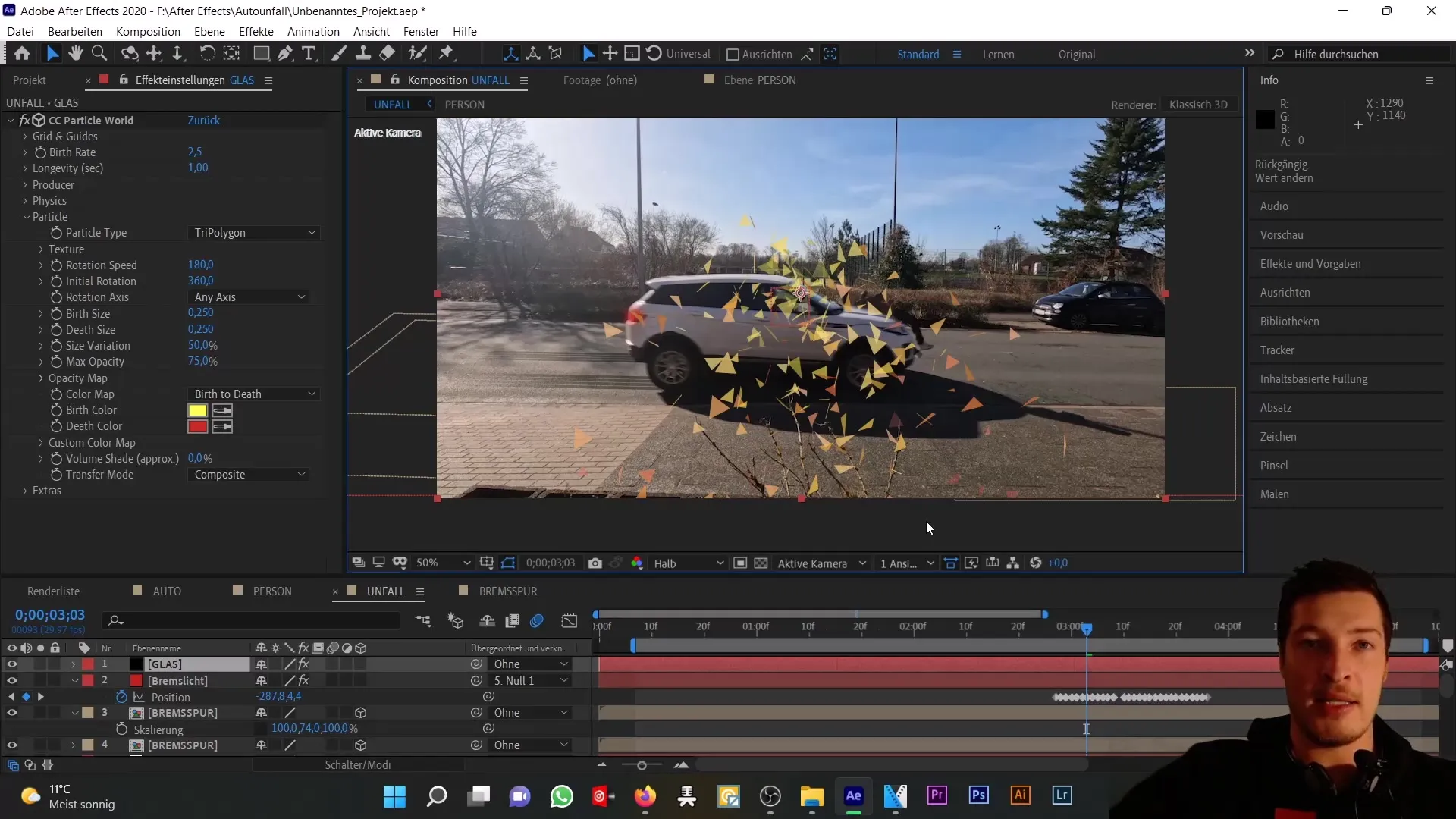 Autounfall simulieren: Realistische Glassplitter in After Effects erstellen