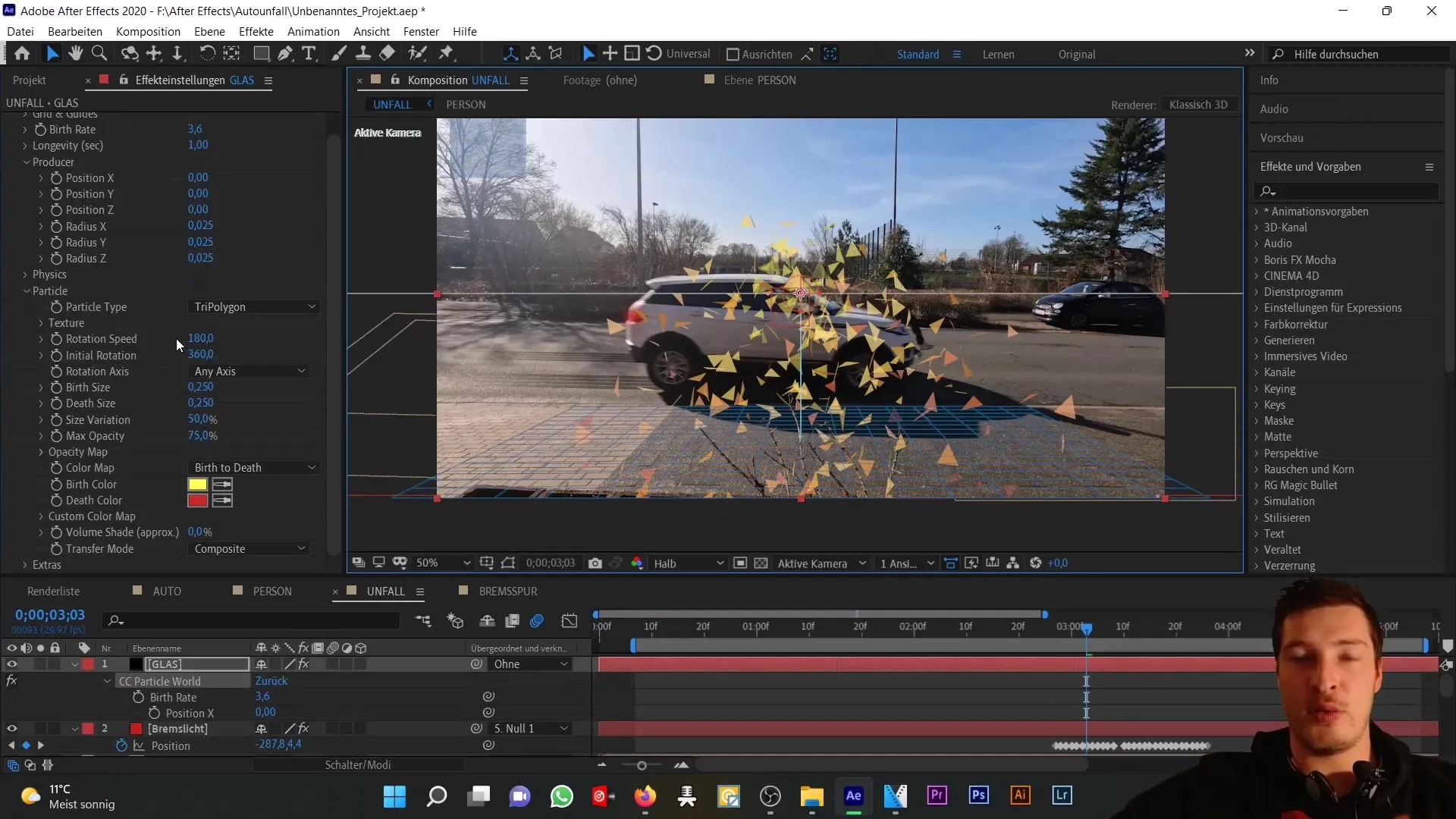 Autounfall simulieren: Realistische Glassplitter in After Effects erstellen