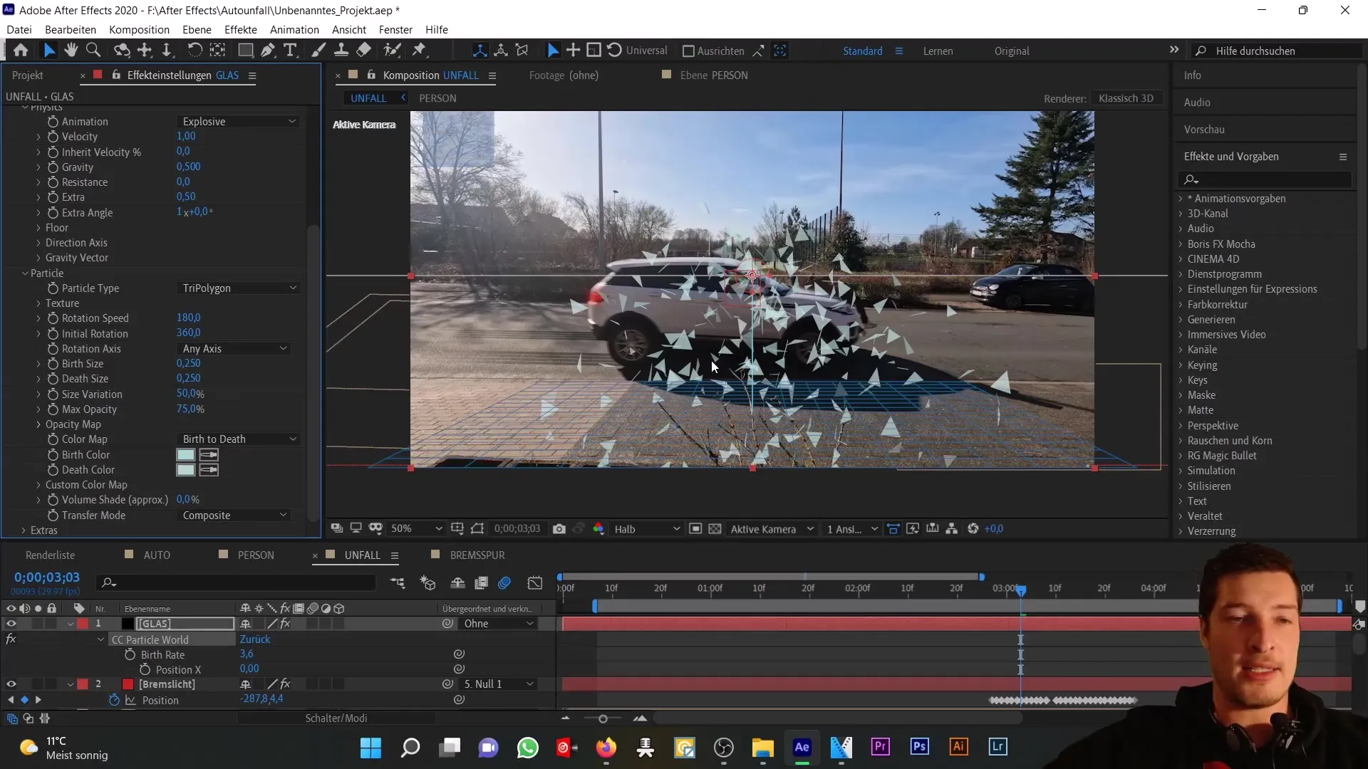 Autounfall simulieren: Realistische Glassplitter in After Effects erstellen