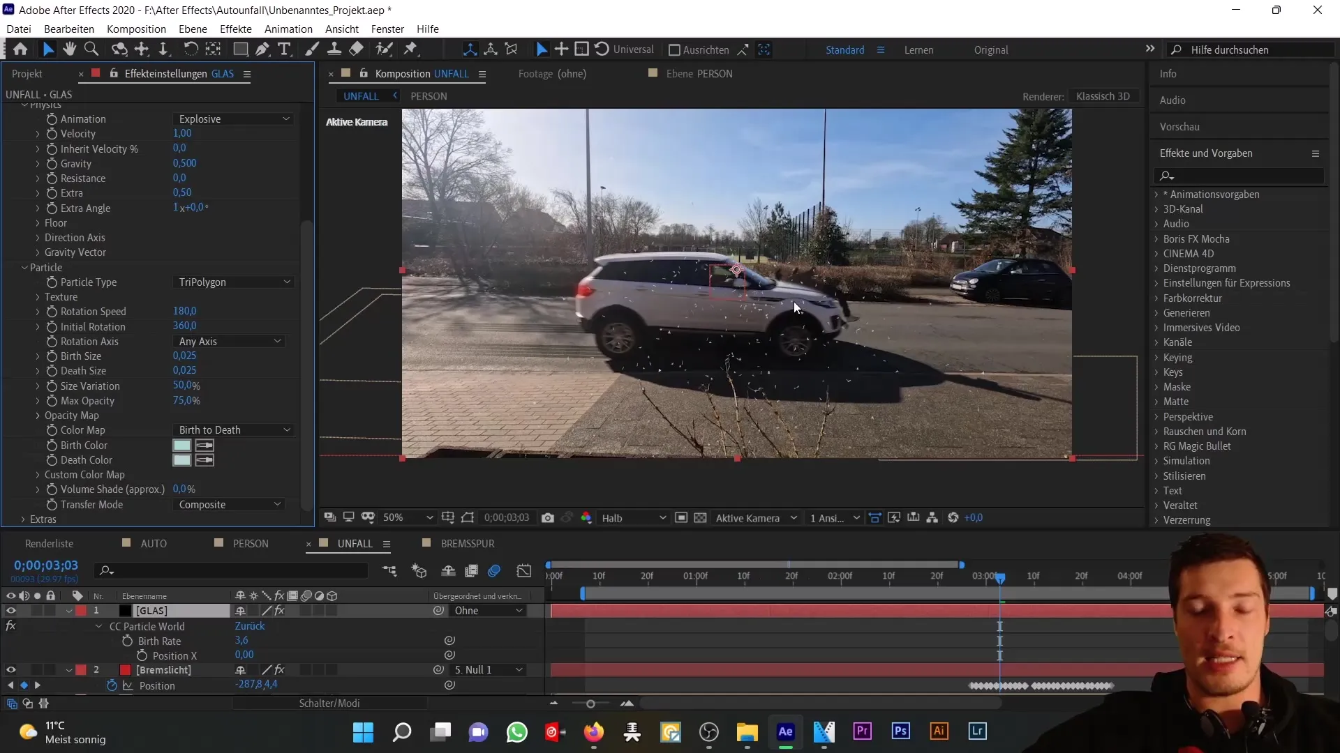 Autounfall simulieren: Realistische Glassplitter in After Effects erstellen
