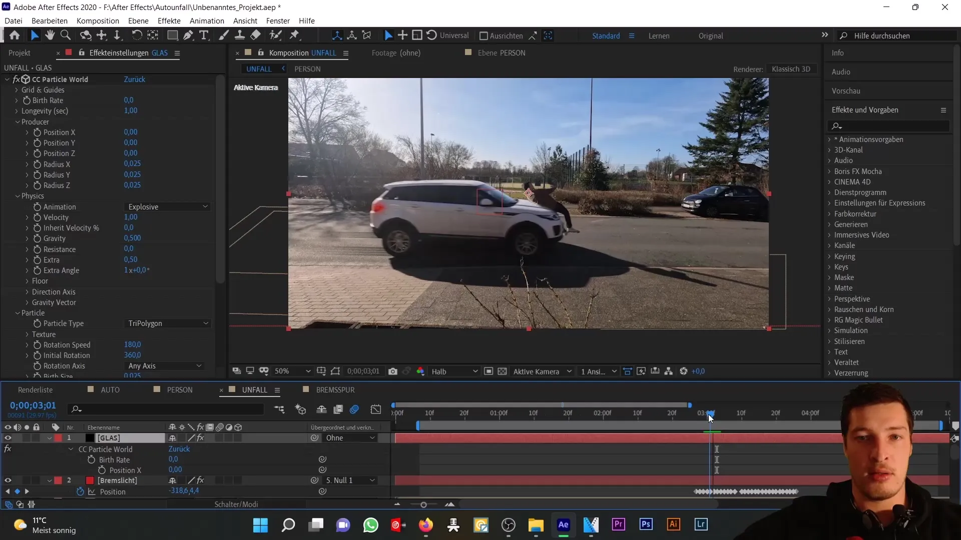 Autounfall simulieren: Realistische Glassplitter in After Effects erstellen