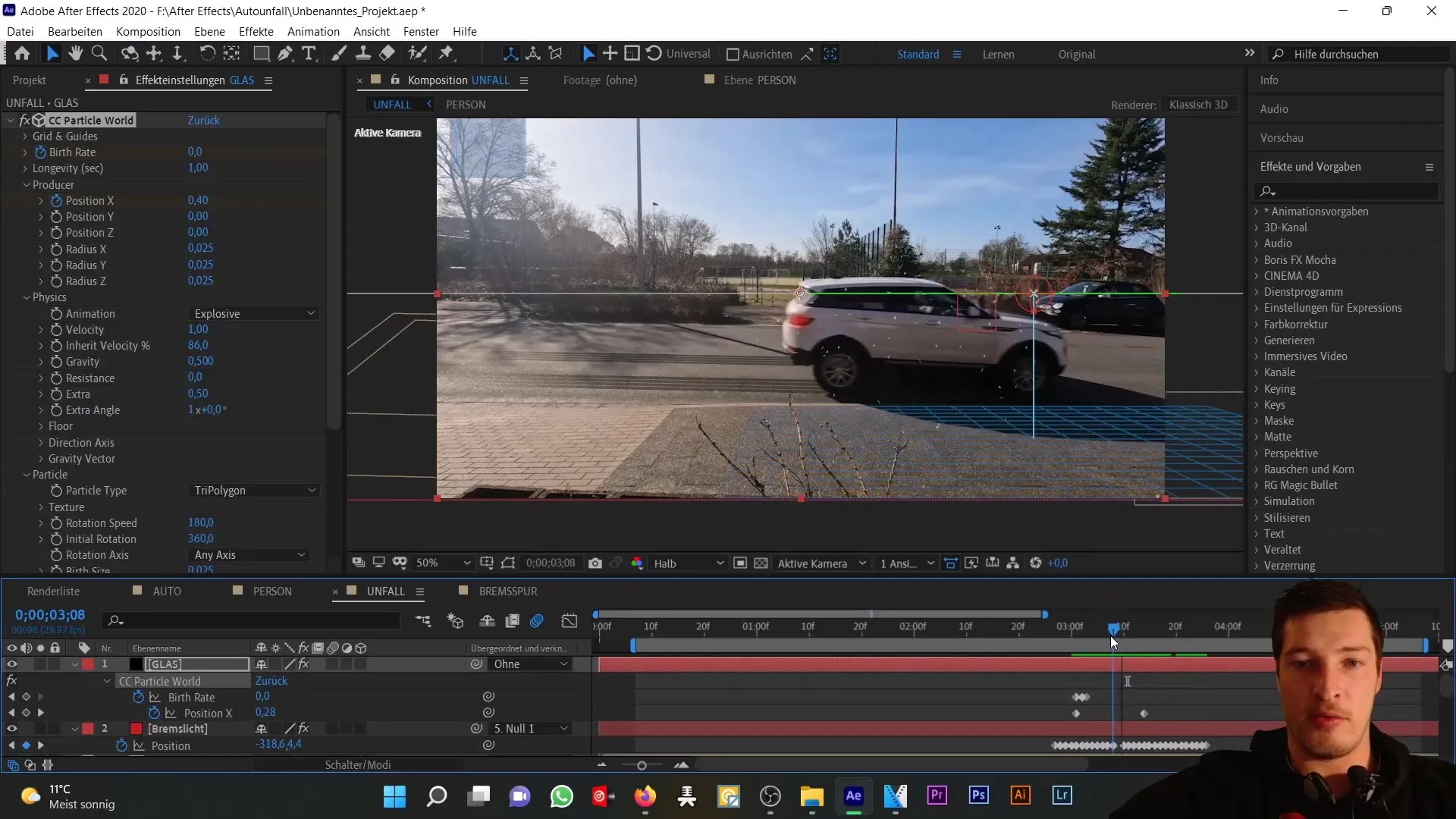 Autounfall simulieren: Realistische Glassplitter in After Effects erstellen