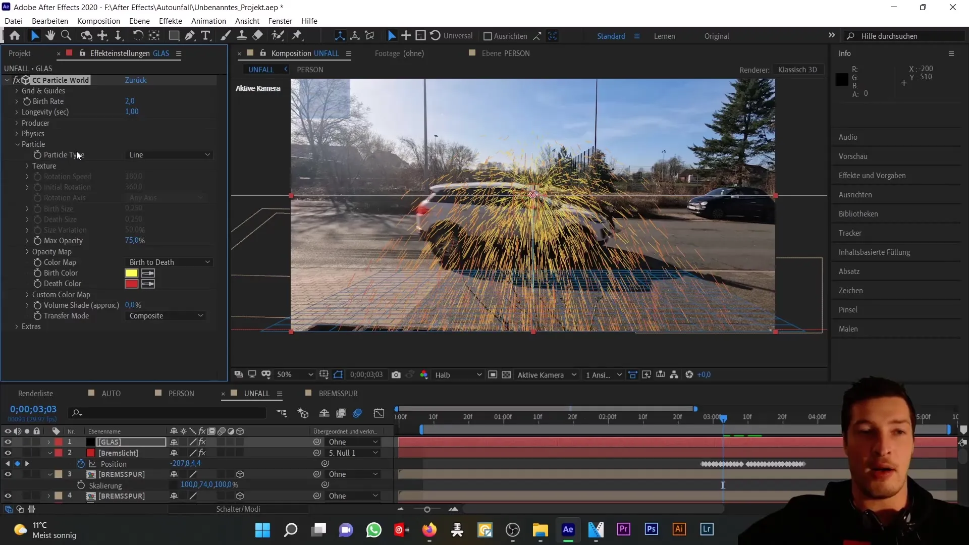 Autounfall simulieren: Realistische Glassplitter in After Effects erstellen