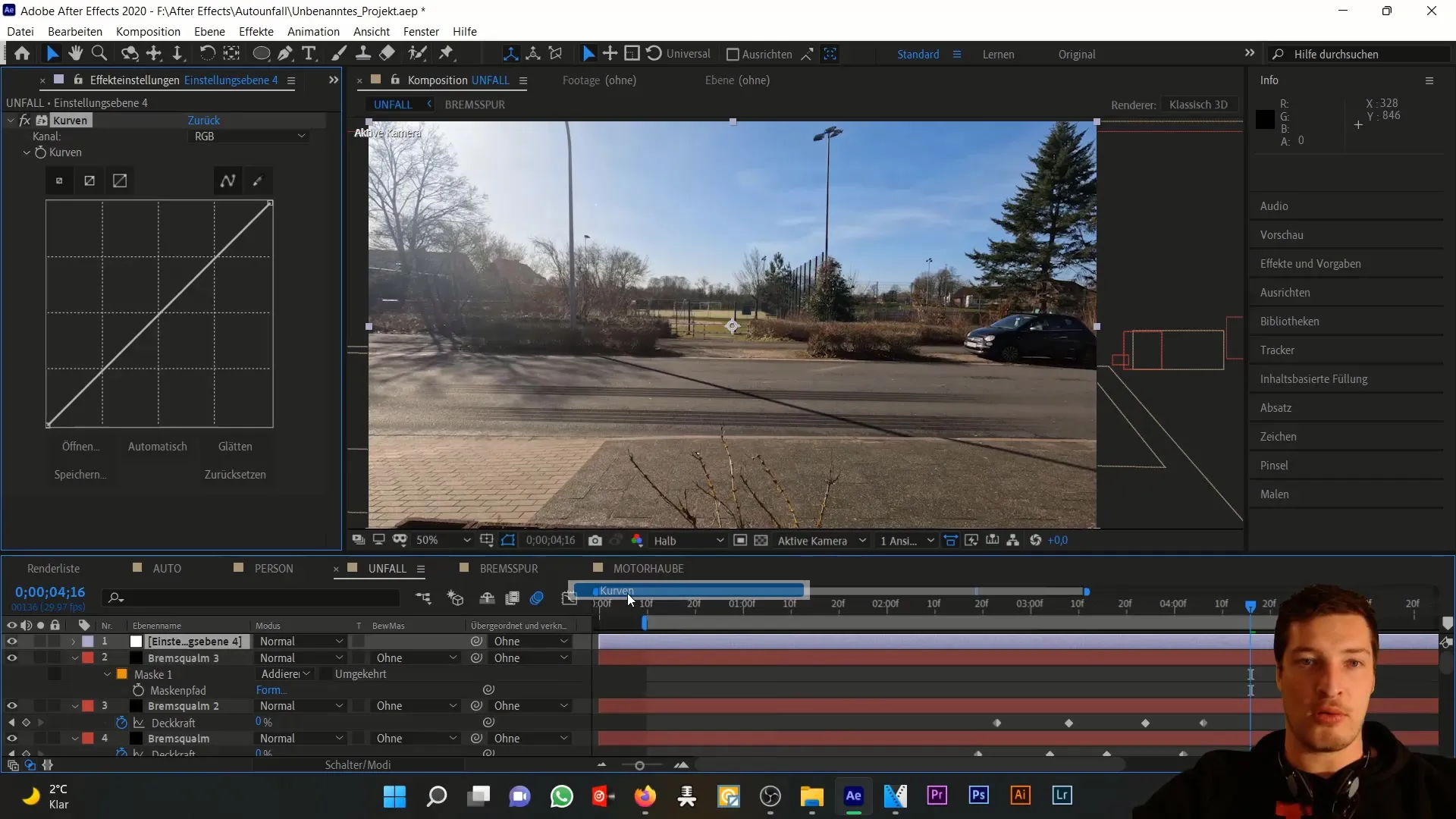 Realistische Simulation eines Schadens an der Motorhaube in After Effects