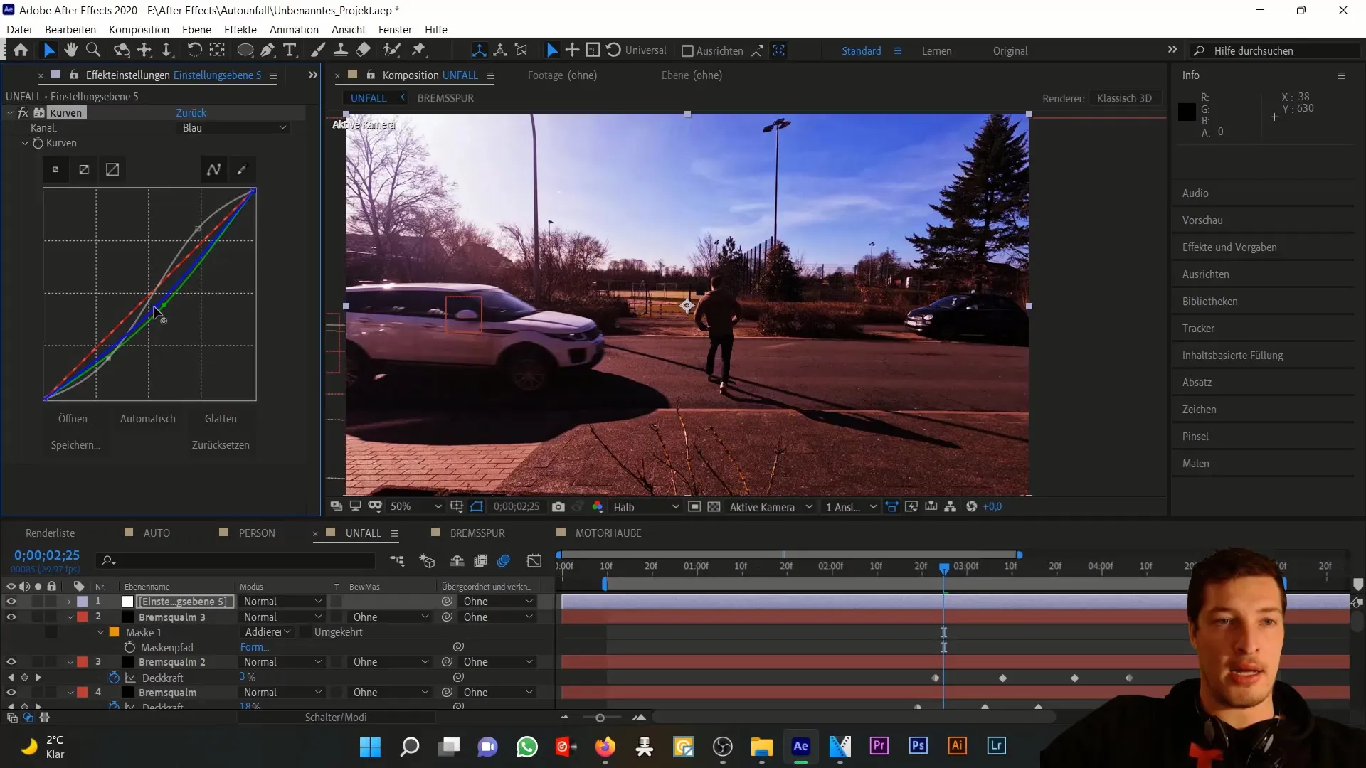Realistische Simulation eines Schadens an der Motorhaube in After Effects