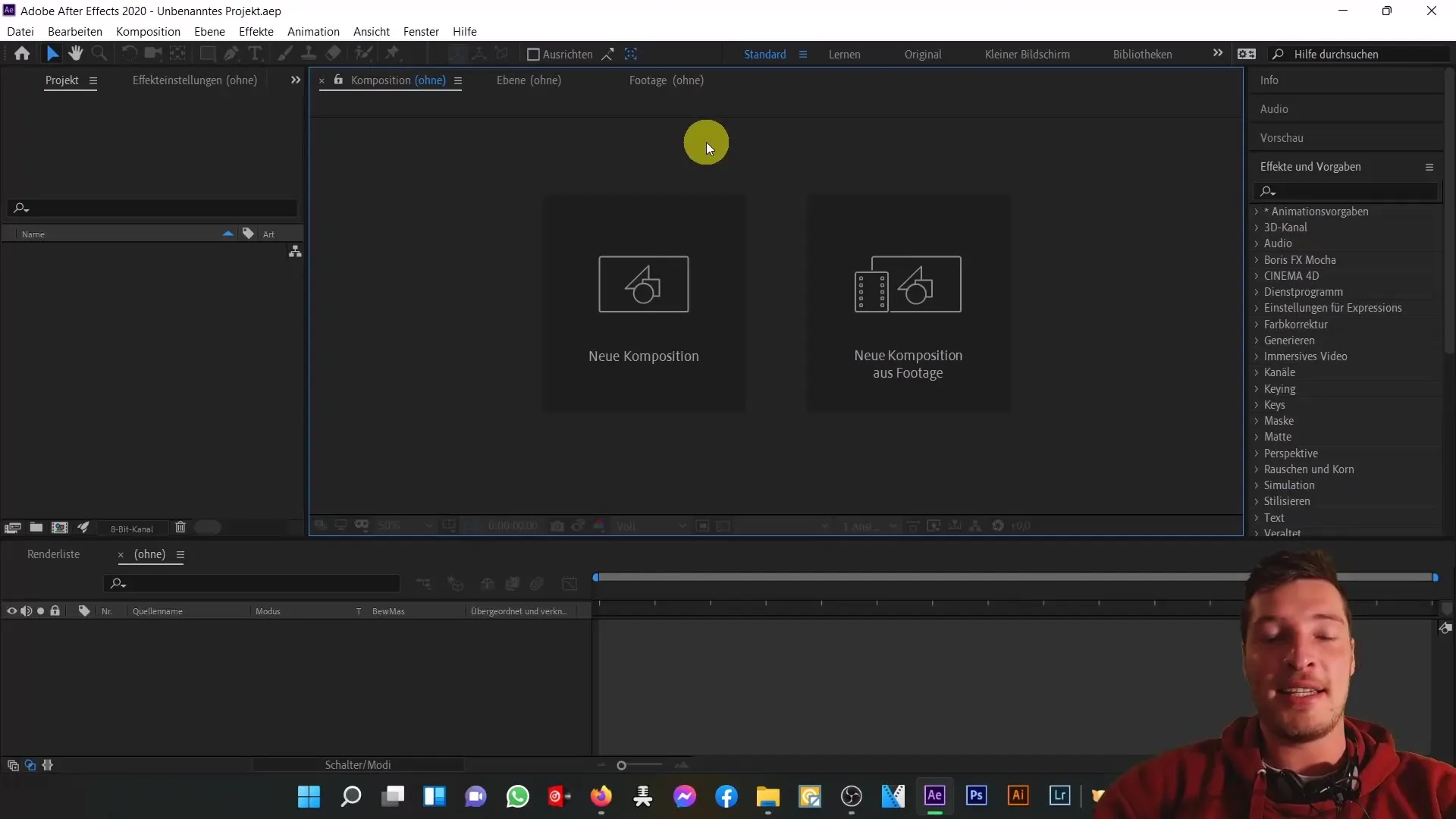 Gambaran umum antarmuka pengguna After Effects Gambaran dasar antarmuka pengguna After Effects