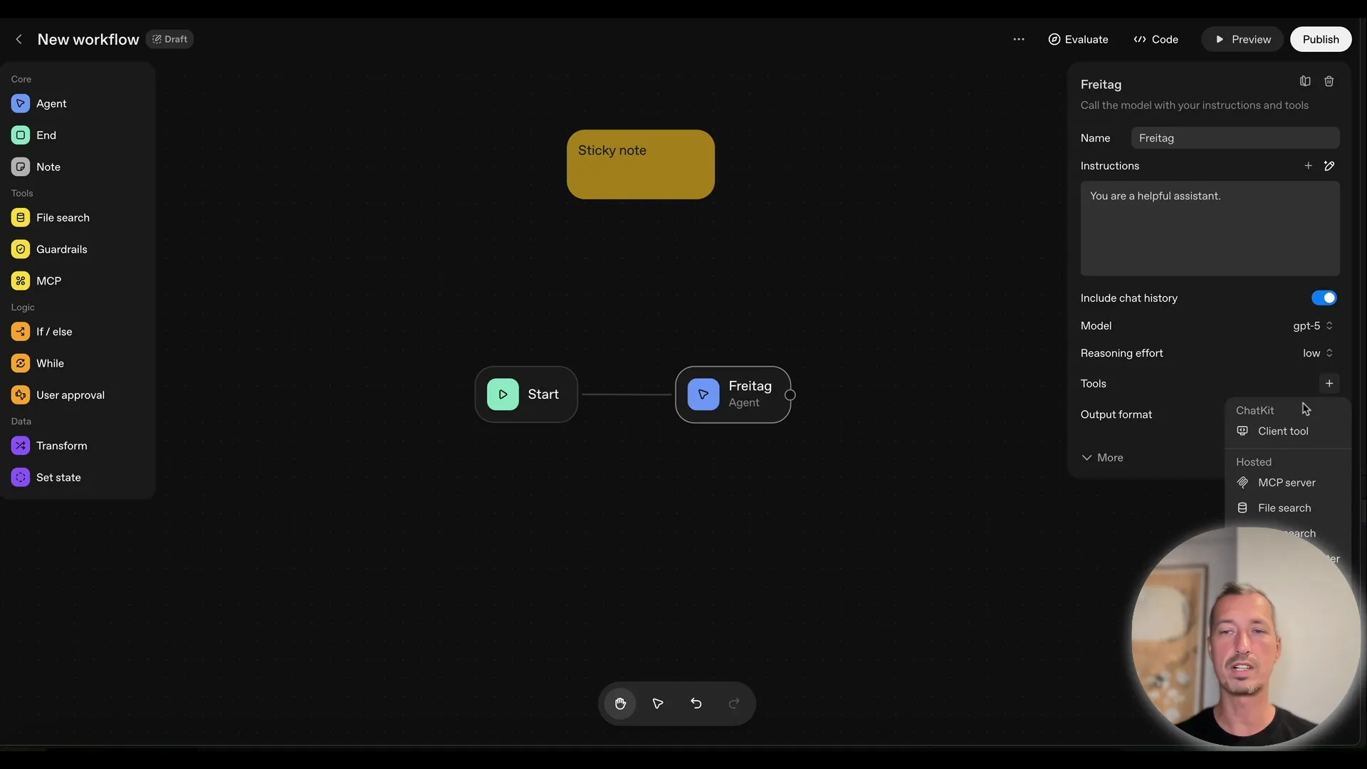 Core elements in the builder for ChatGPT assistants