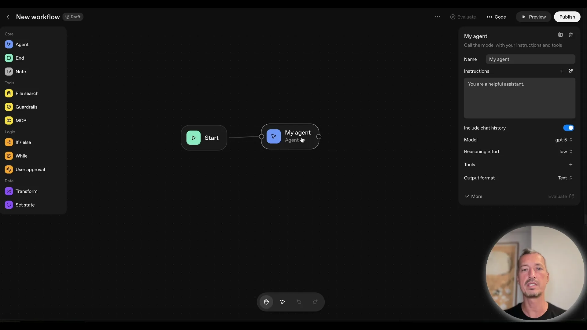 Core elements in the builder for ChatGPT assistants