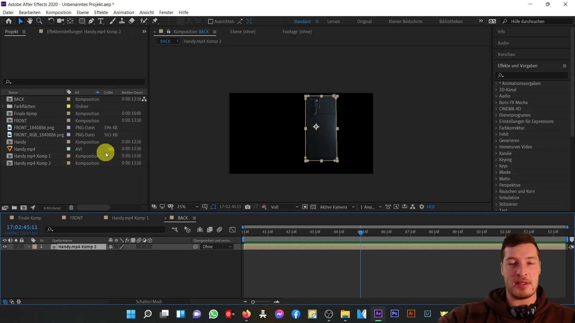 After Effects: Erstelle die 3D-Dicke für den Mittelteil deines Handys