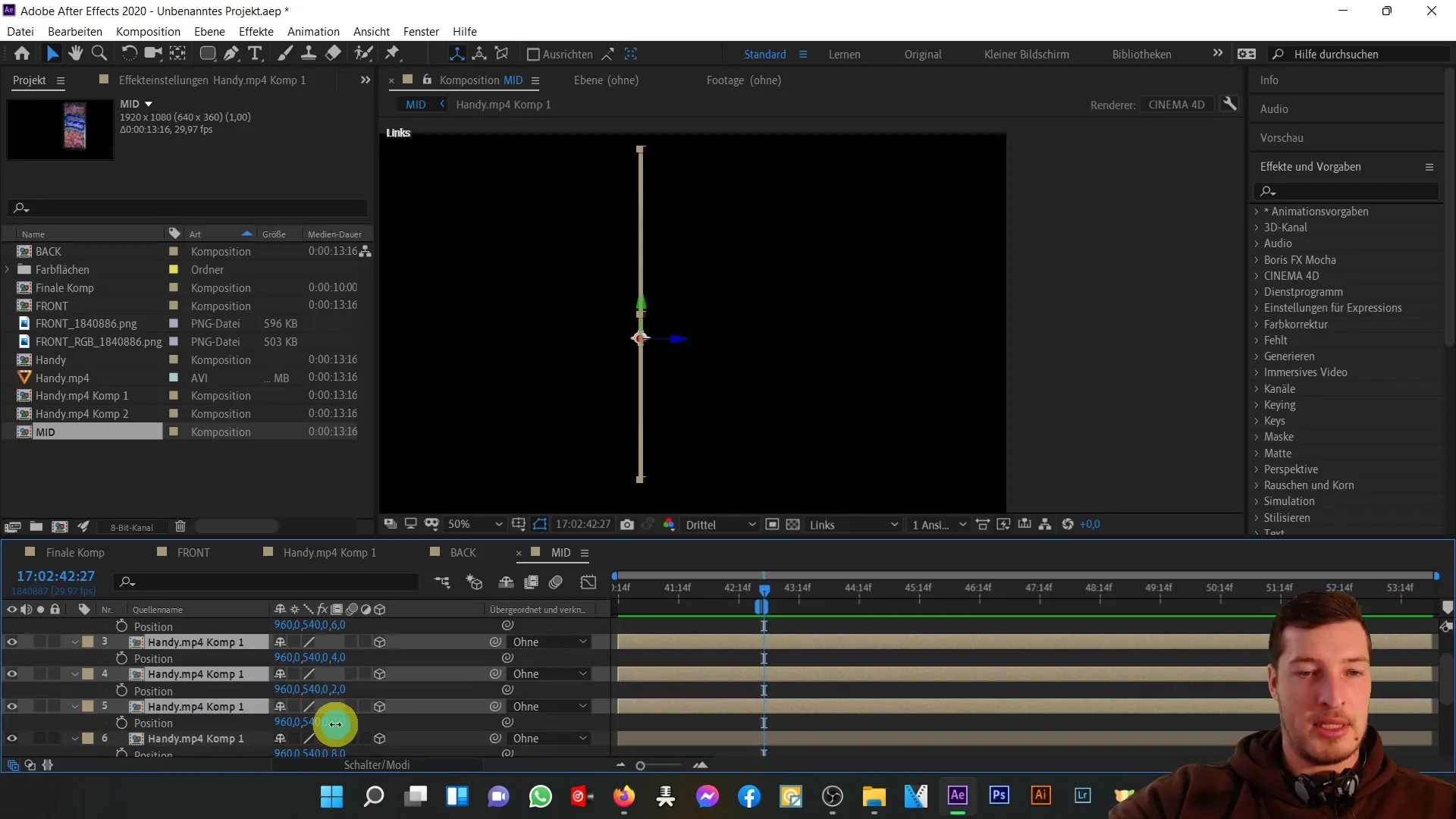 After Effects: Erstelle die 3D-Dicke für den Mittelteil deines Handys