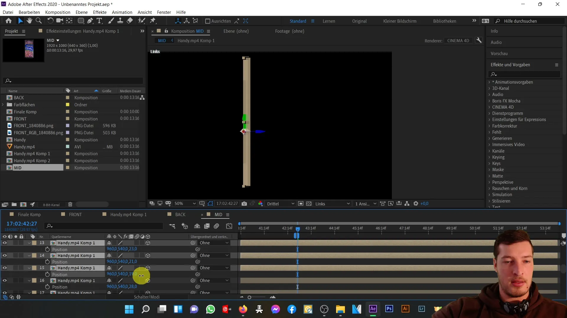 After Effects: Erstelle die 3D-Dicke für den Mittelteil deines Handys