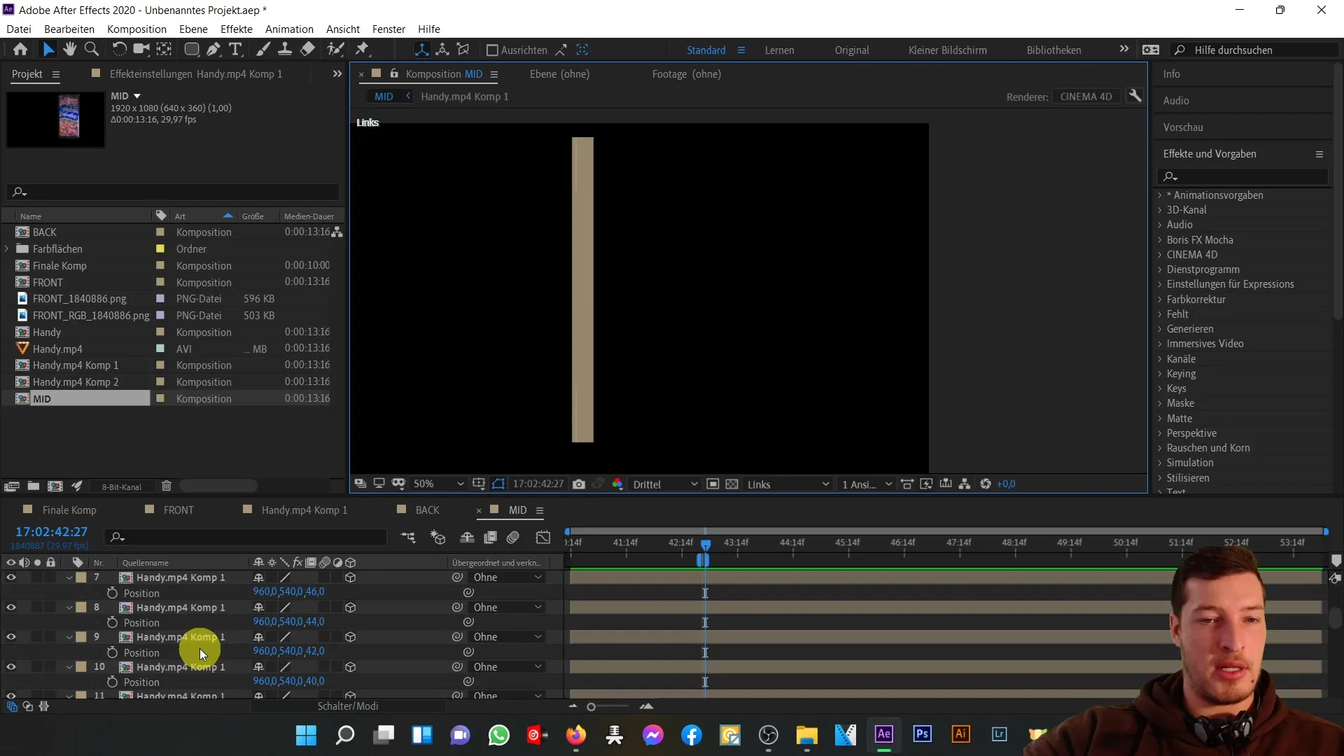 After Effects: Erstelle die 3D-Dicke für den Mittelteil deines Handys