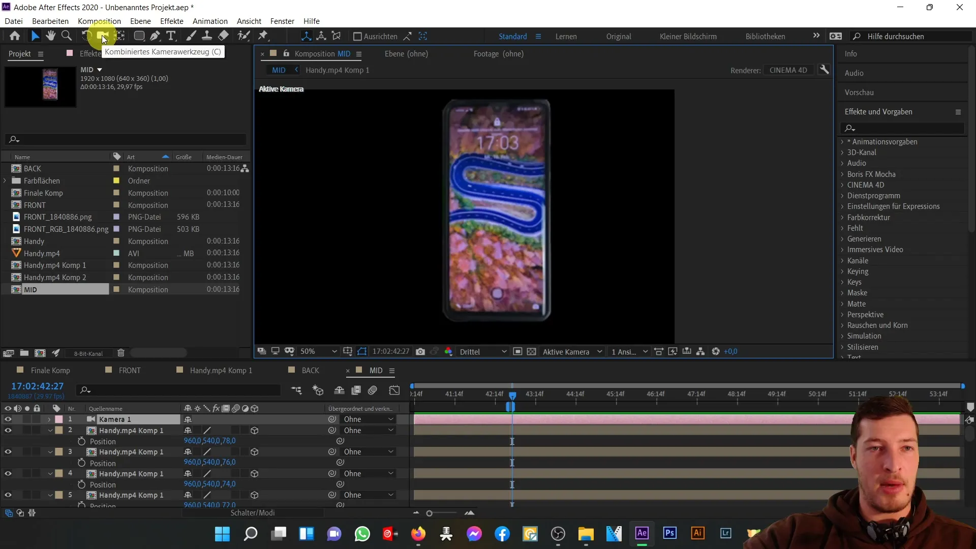 After Effects: Erstelle die 3D-Dicke für den Mittelteil deines Handys