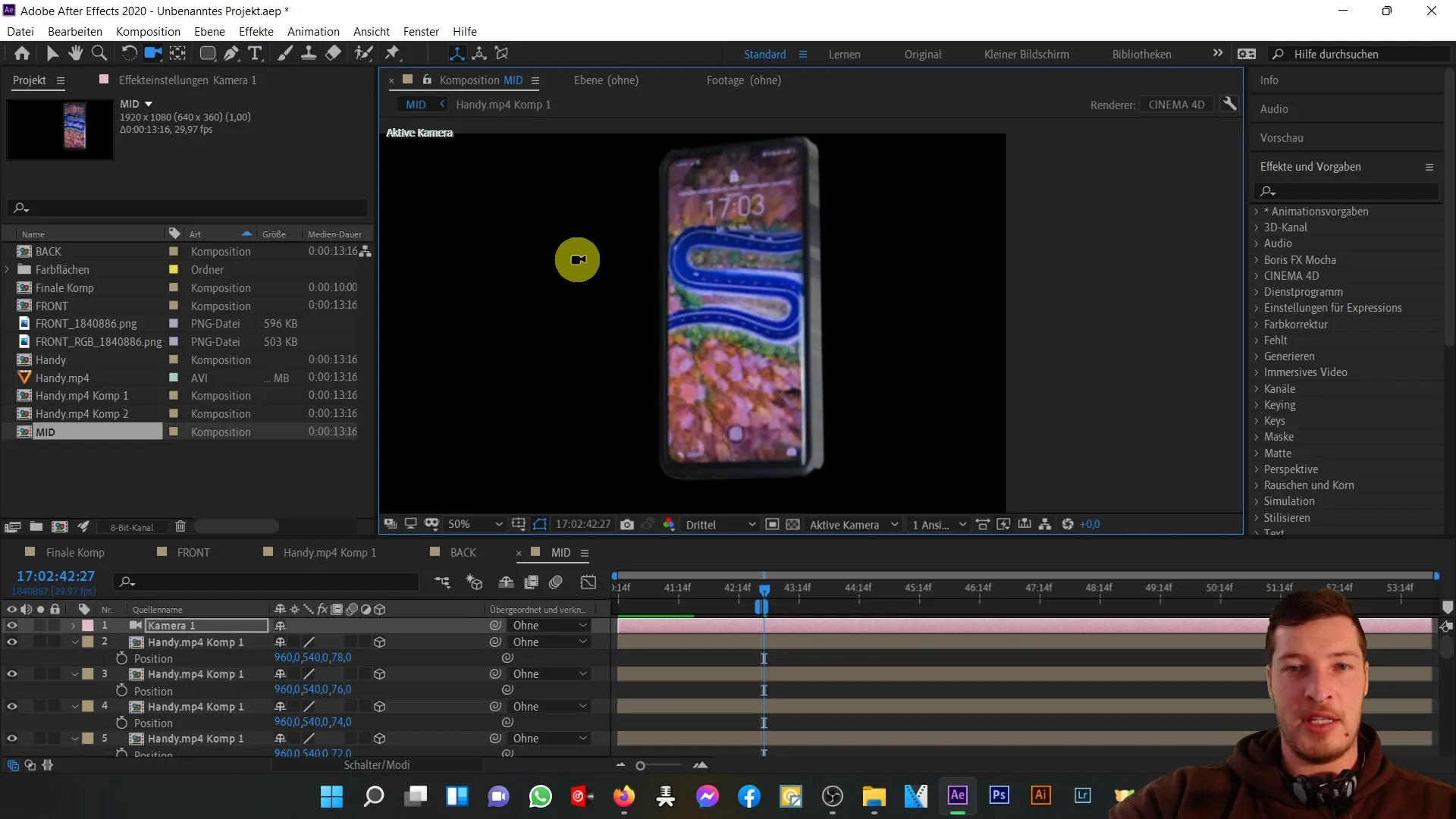 After Effects: Erstelle die 3D-Dicke für den Mittelteil deines Handys