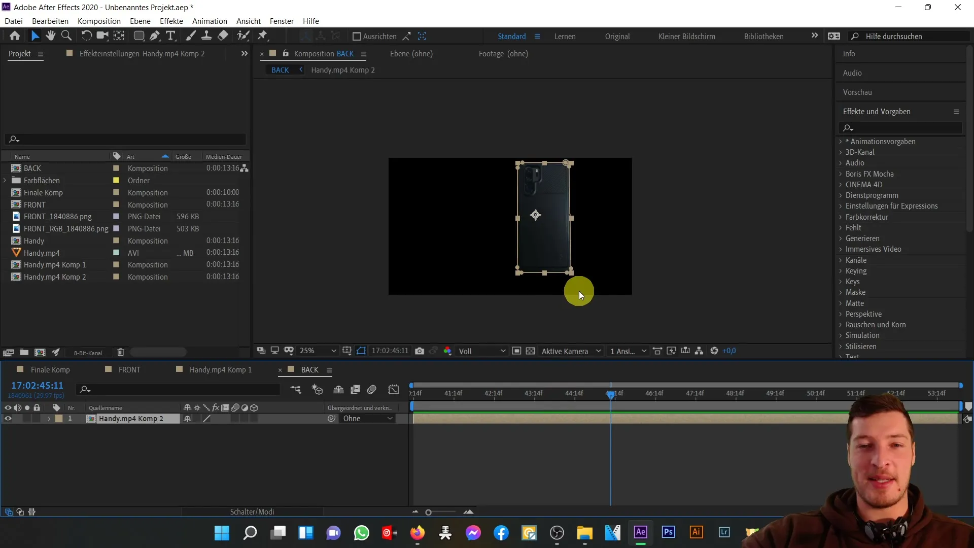After Effects: Erstelle die 3D-Dicke für den Mittelteil deines Handys