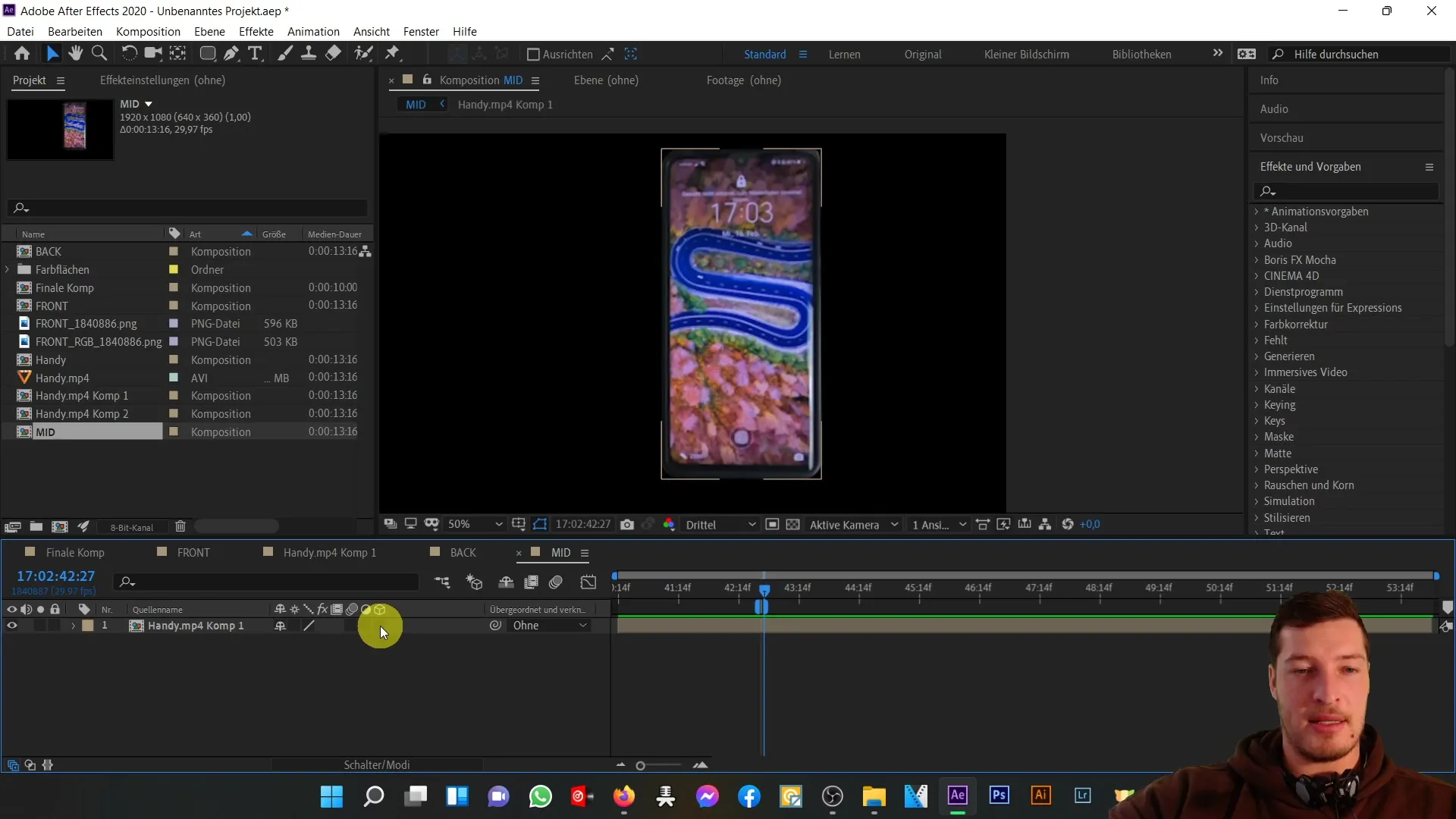 After Effects: Erstelle die 3D-Dicke für den Mittelteil deines Handys