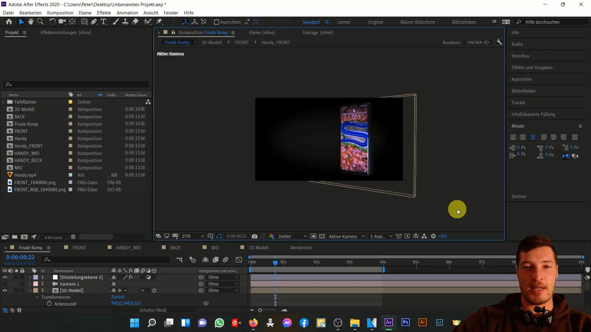 Mengatur ponsel 3D secara individual di After Effects Mengatur ponsel 3D secara individual di After Effects