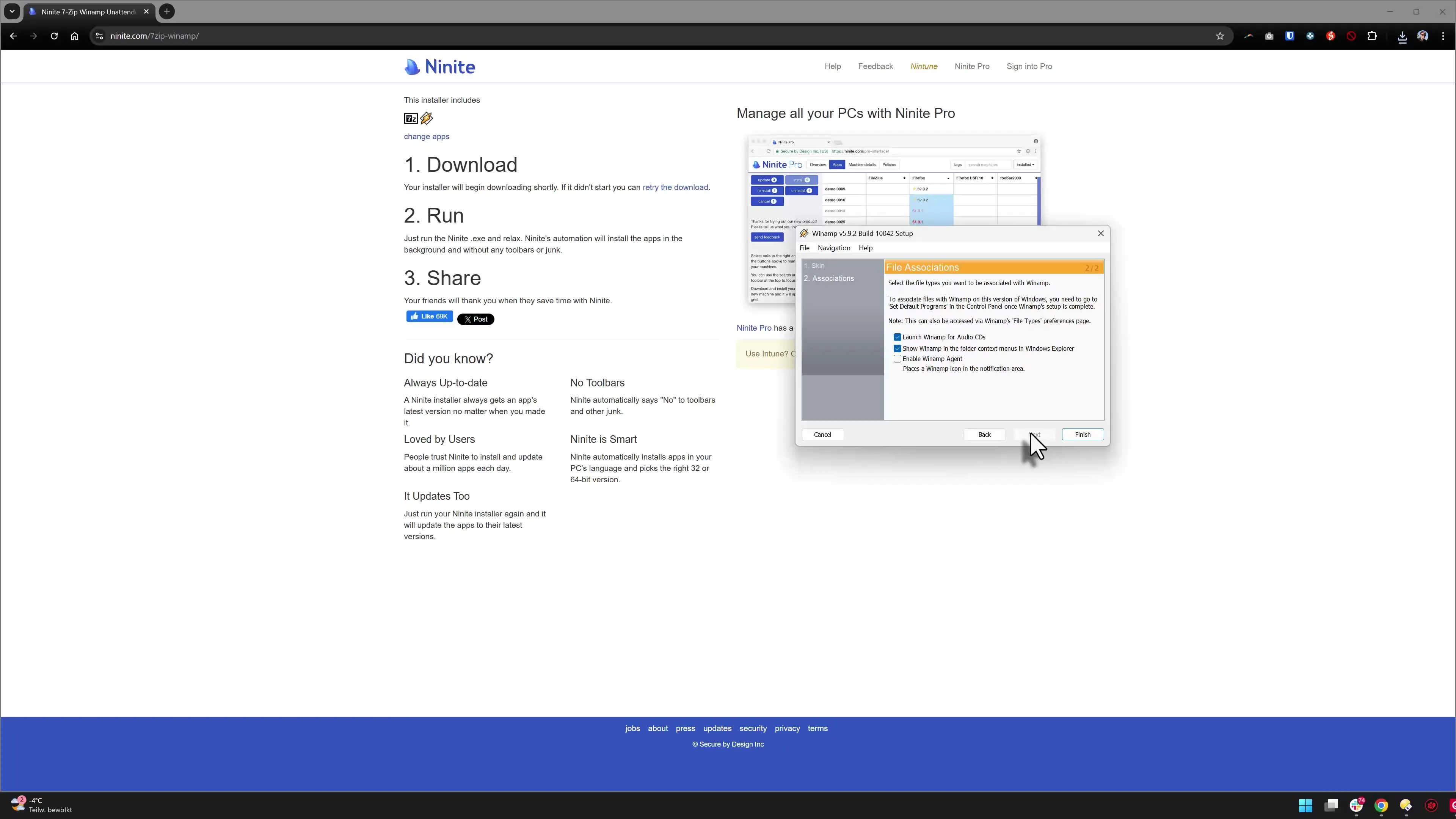 Quick program installation with Ninite on Windows