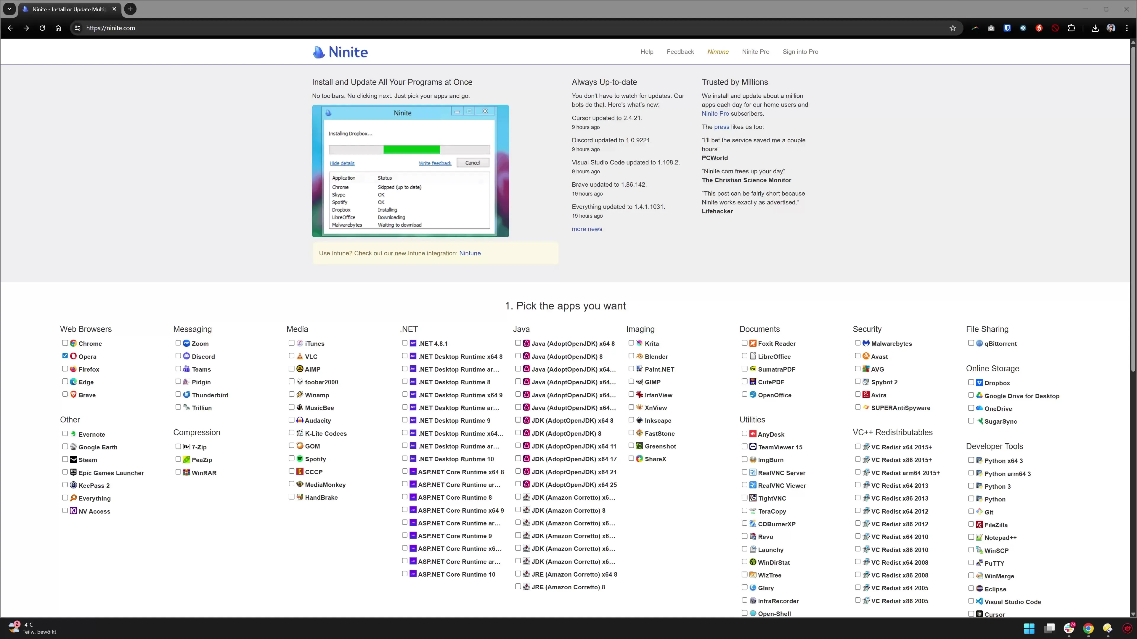 Fast program installation with Ninite on Windows