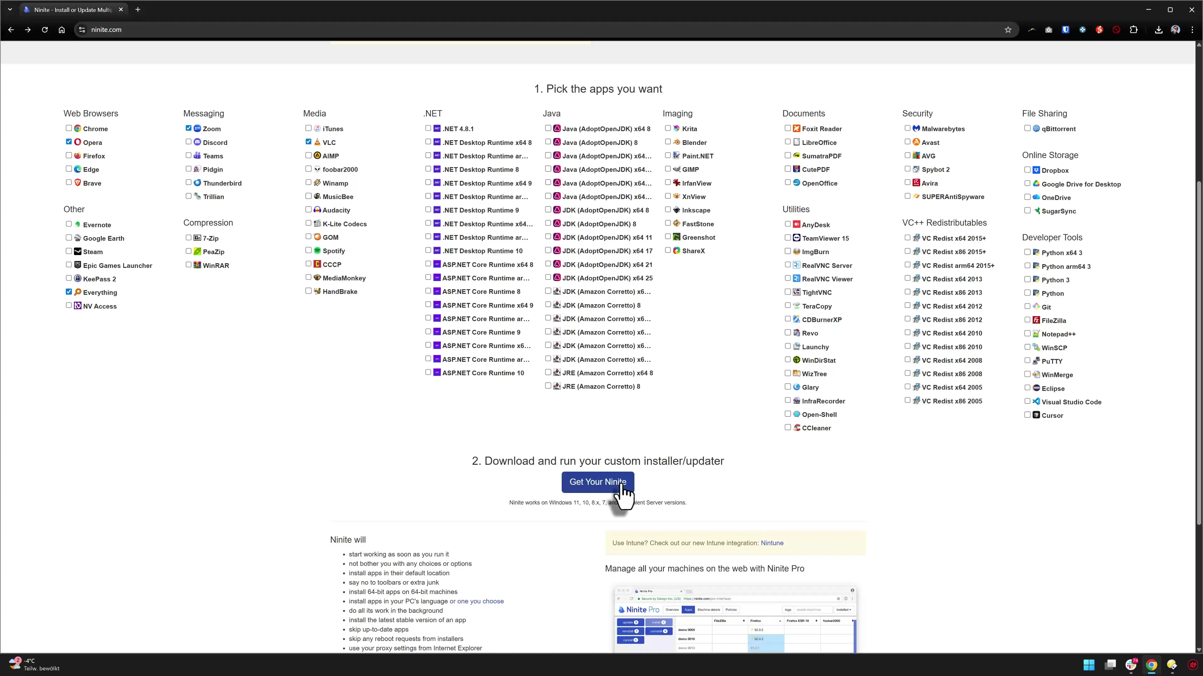 Quick program installation with Ninite on Windows