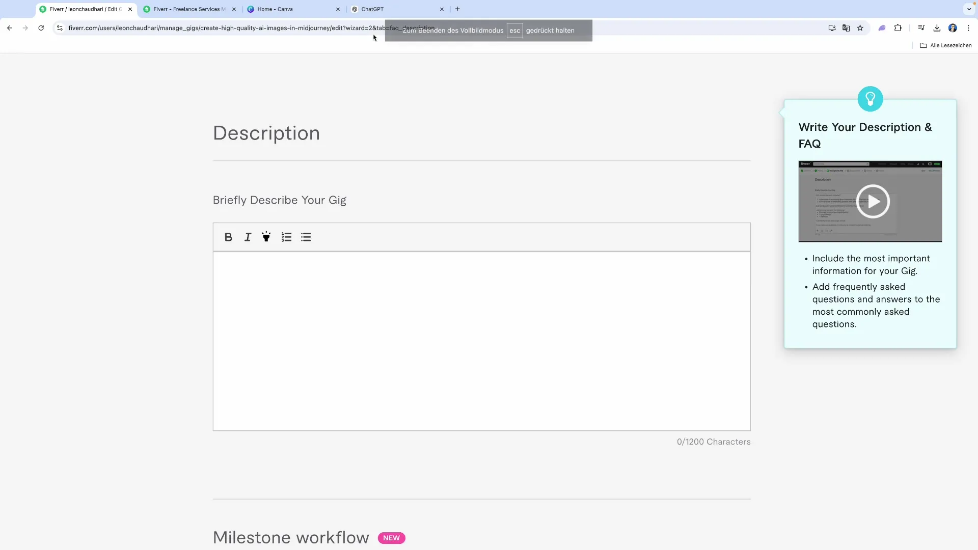 Elaborați descrieri convingătoare pentru gig-uri cu ChatGPT