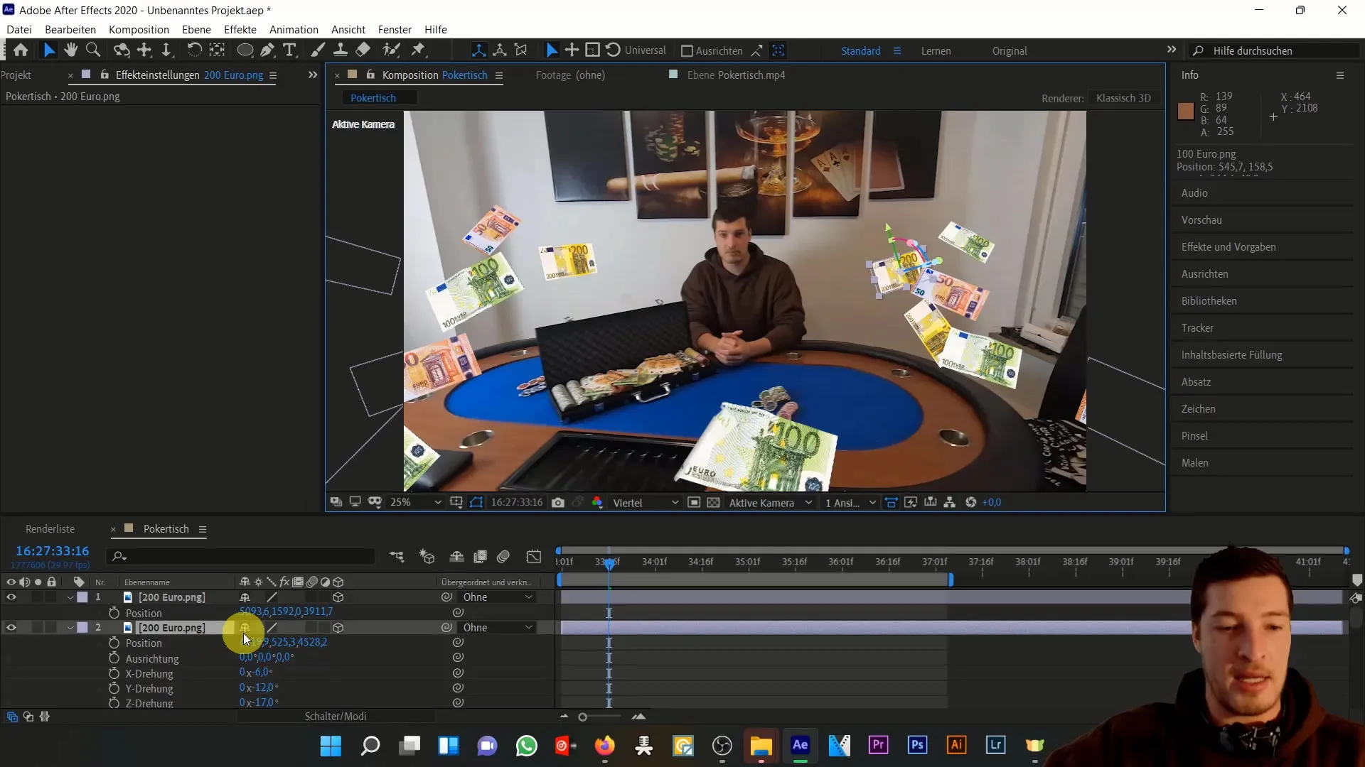 Geldscheine animieren in After Effects - 3D-Bewegungseffekte erstellen