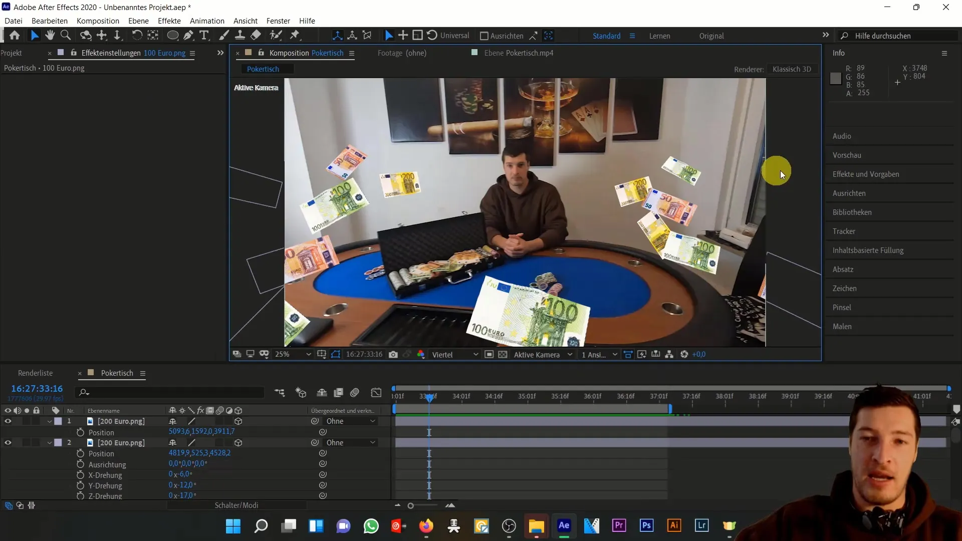 Geldscheine animieren in After Effects - 3D-Bewegungseffekte erstellen