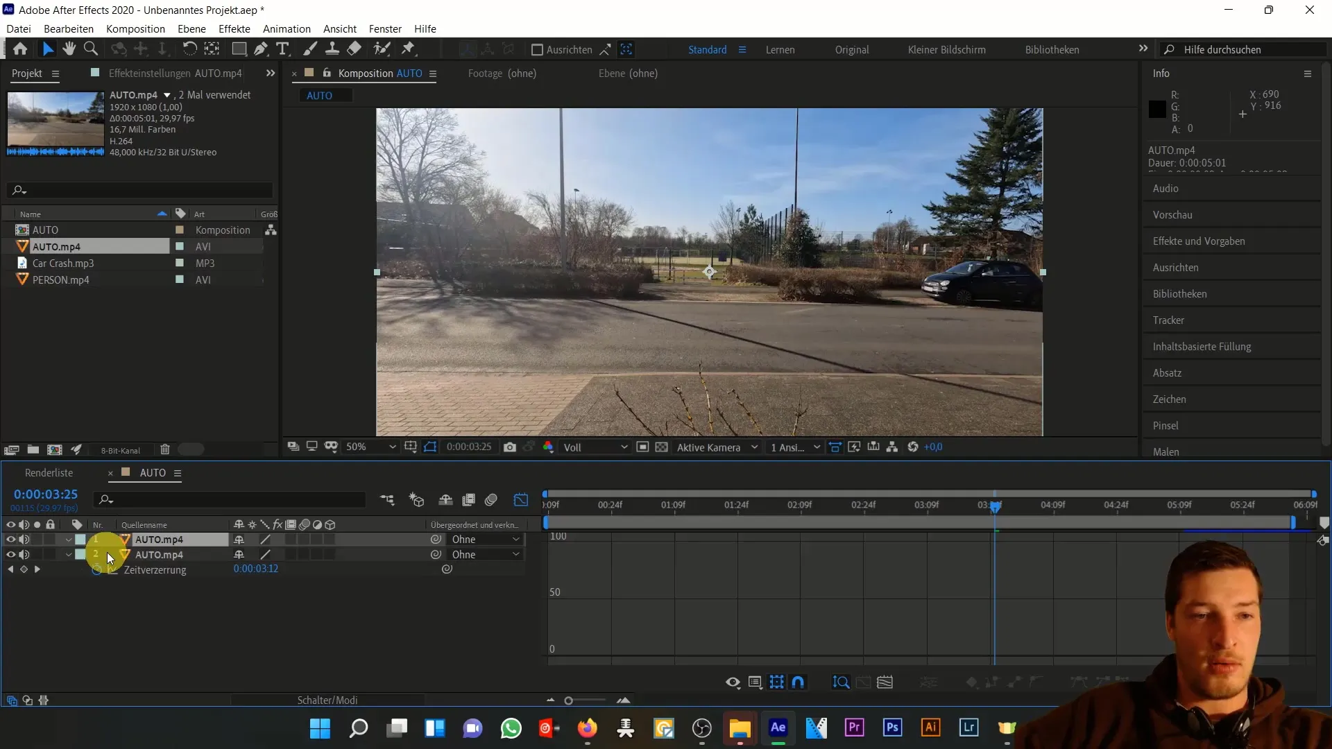 Autounfall simulieren in After Effects – Zeitverzerrung verstehen