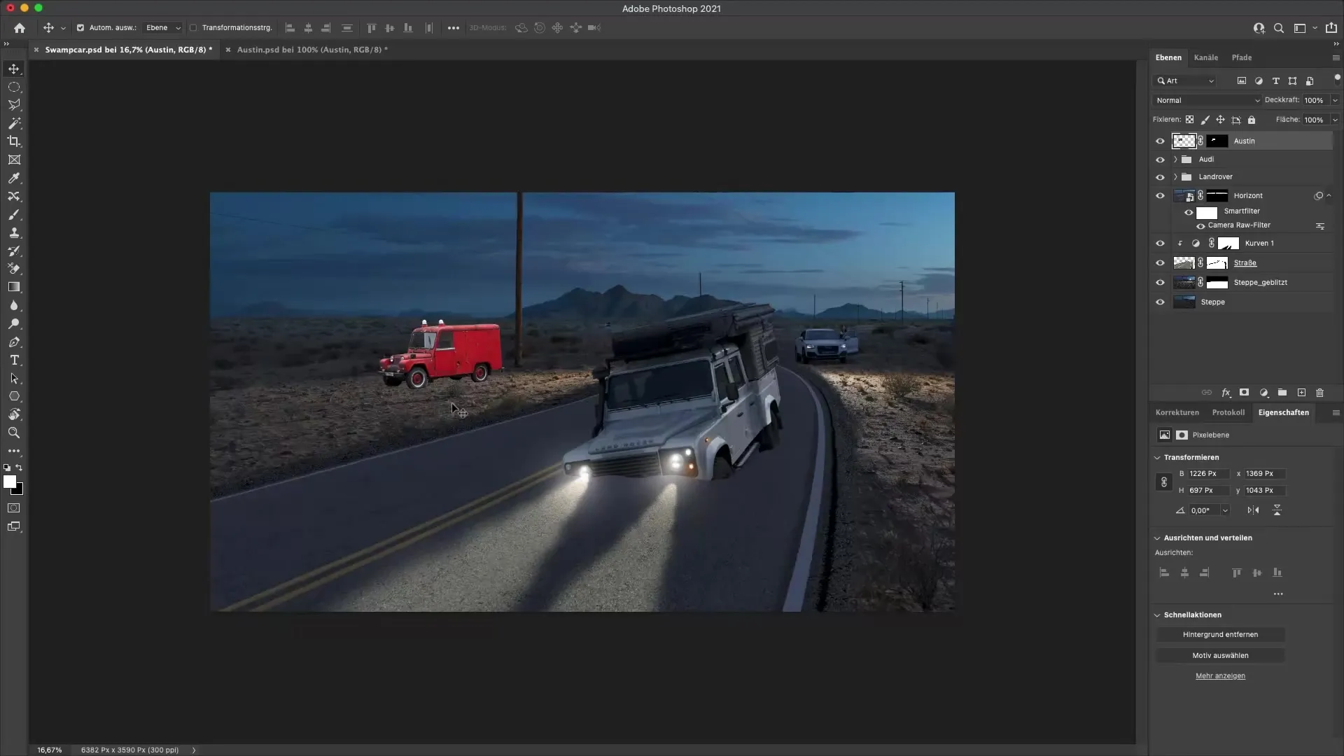 Tambahkan kendaraan Austin dan atur di Photoshop