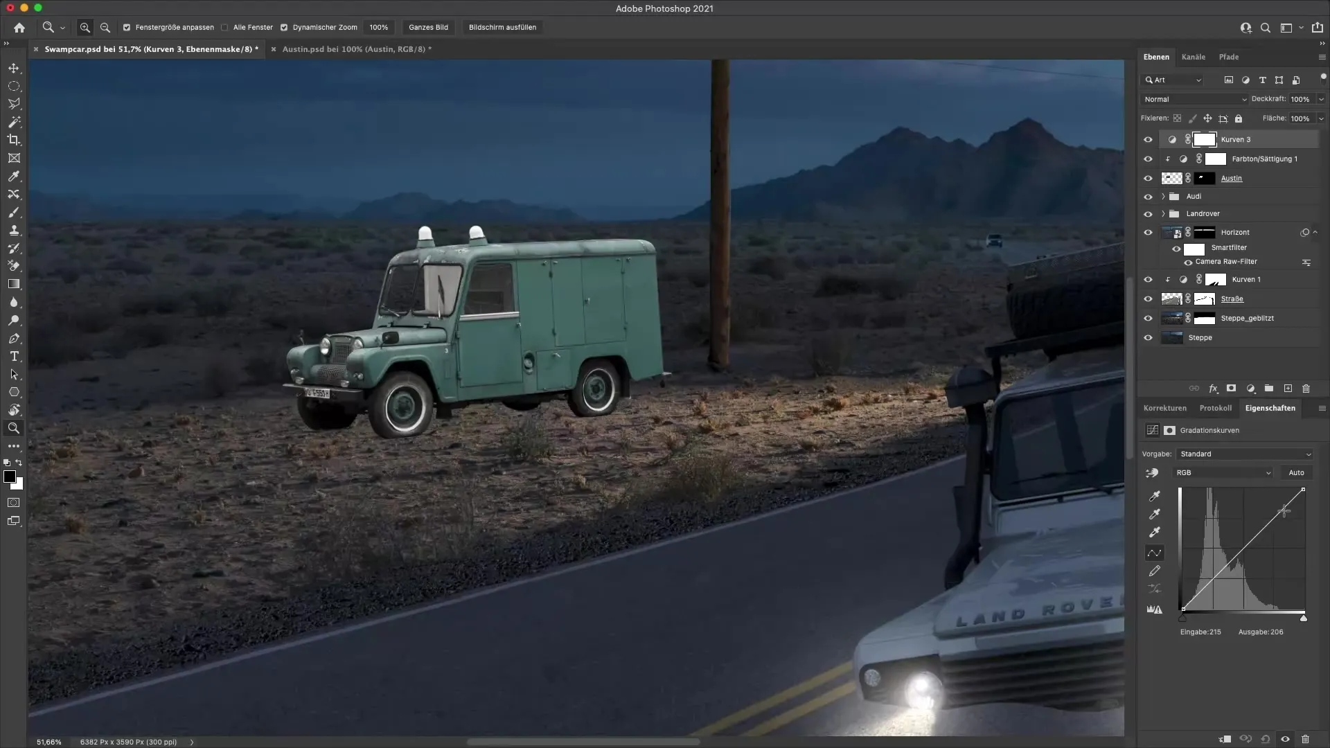 Tambahkan kendaraan Austin dan atur di Photoshop