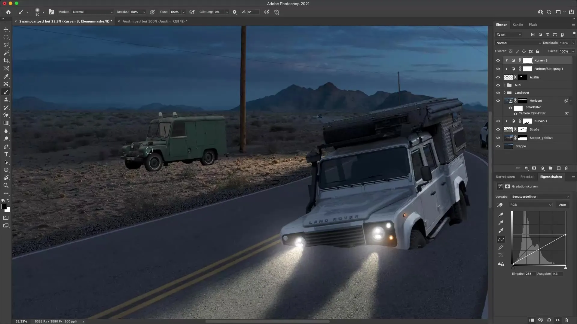 Menambahkan kendaraan Austin dan mengaturnya di Photoshop