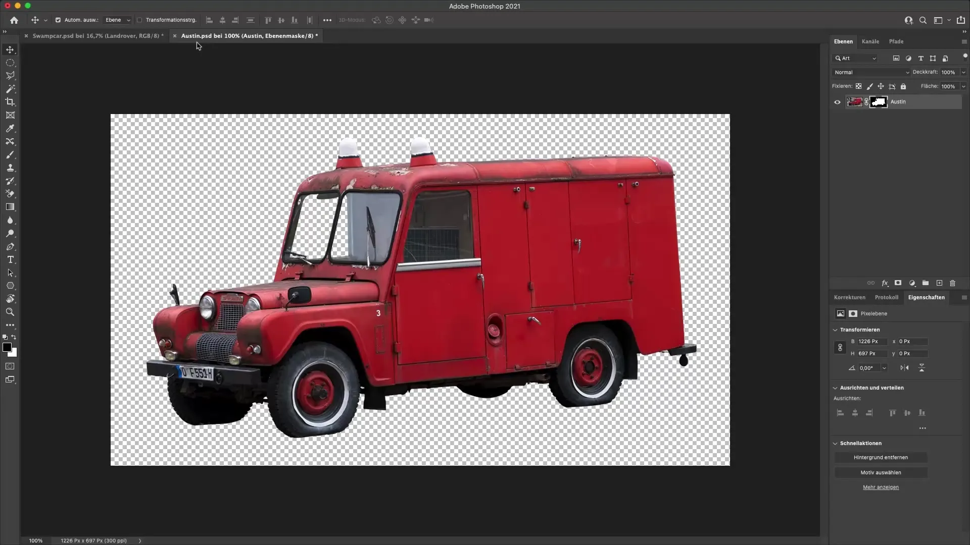 Menambahkan kendaraan Austin dan mengatur di Photoshop