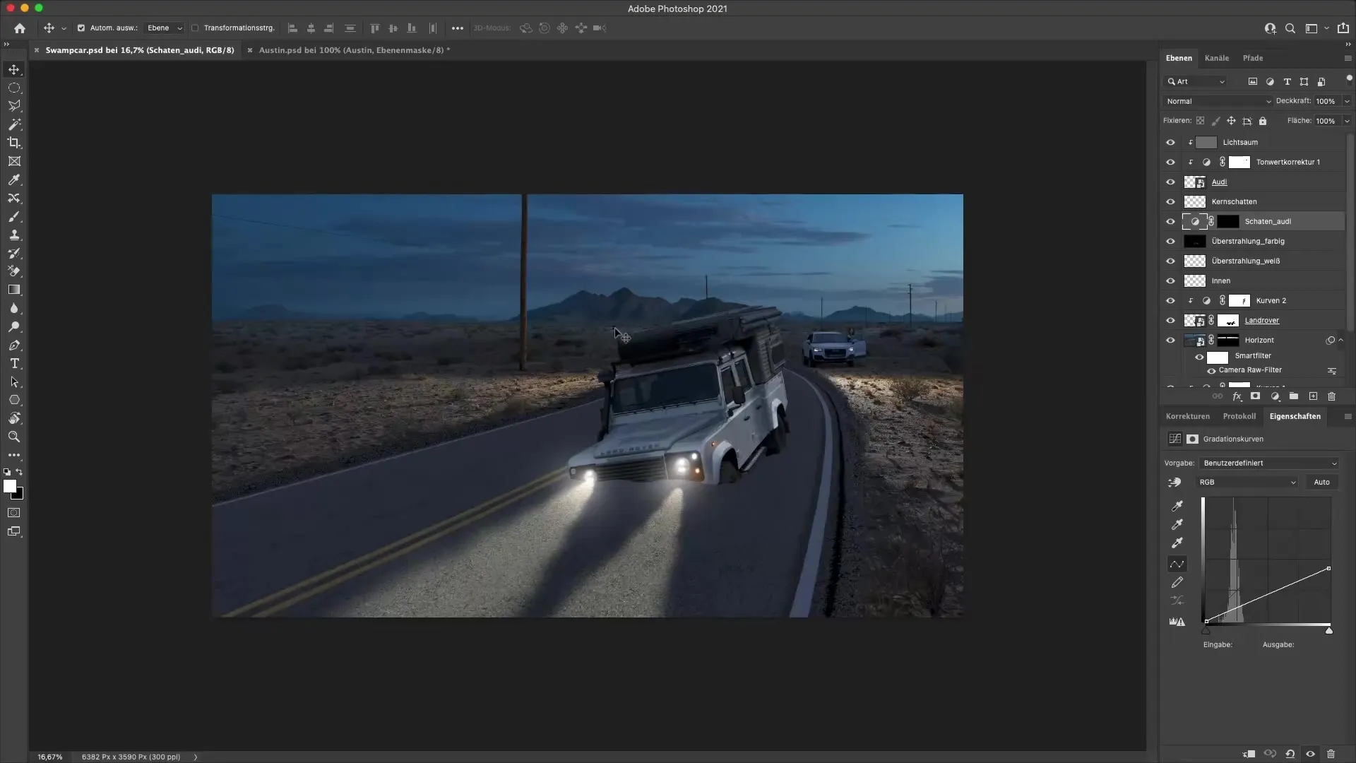 Menambahkan kendaraan Austin dan mengorganisirnya di Photoshop