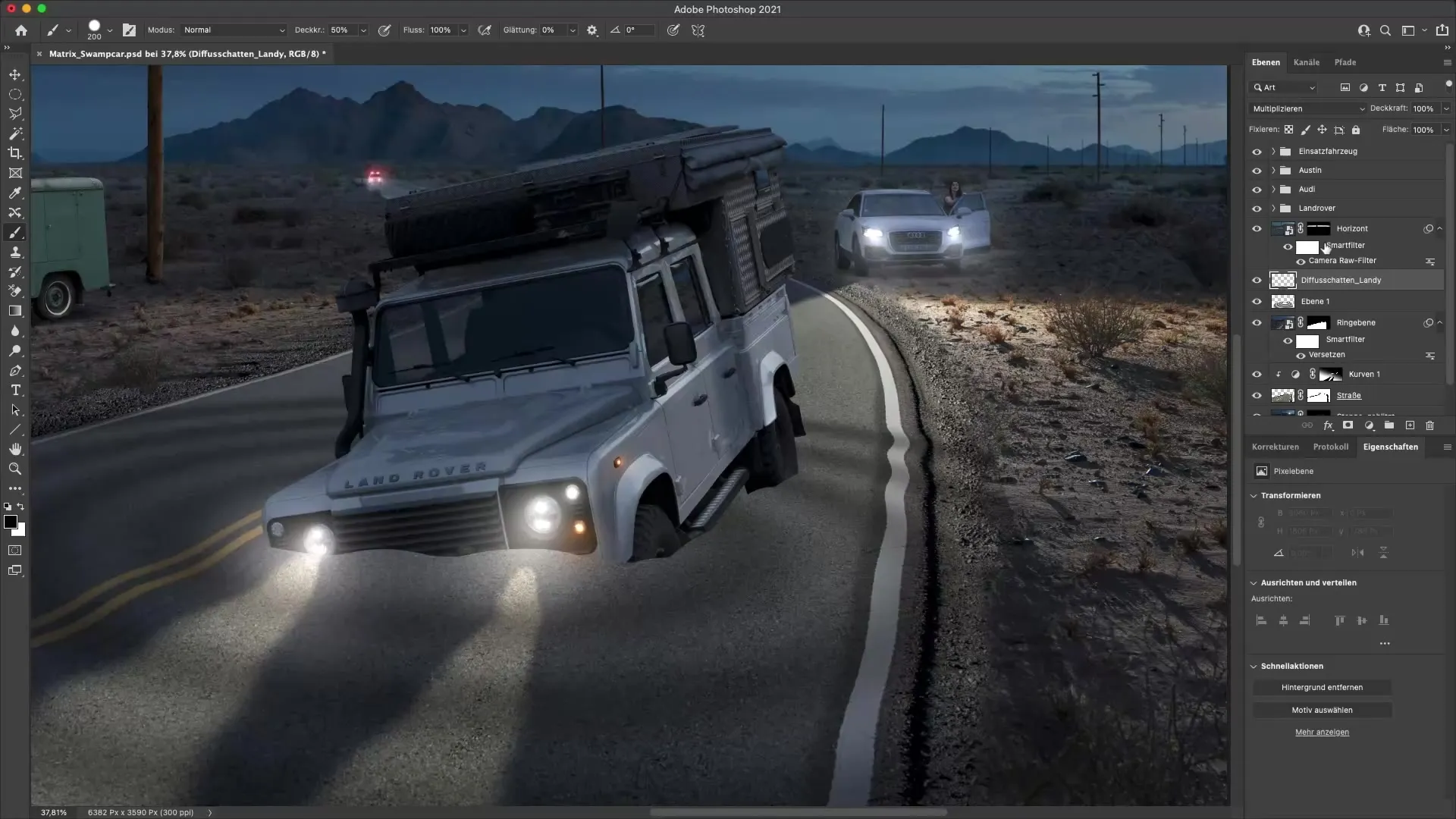 Membuat bayangan di bawah Land Rover di Photoshop