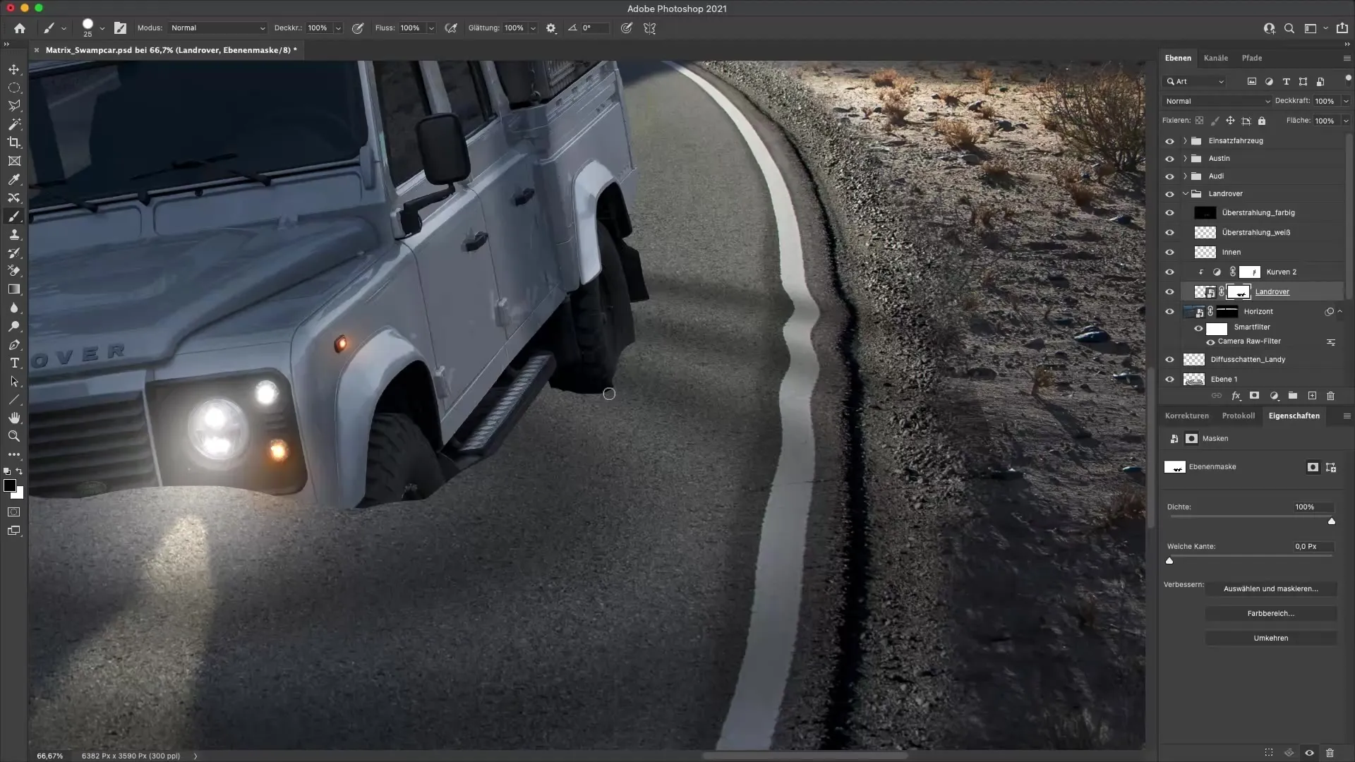 Membuat bayangan di bawah Land Rover di Photoshop