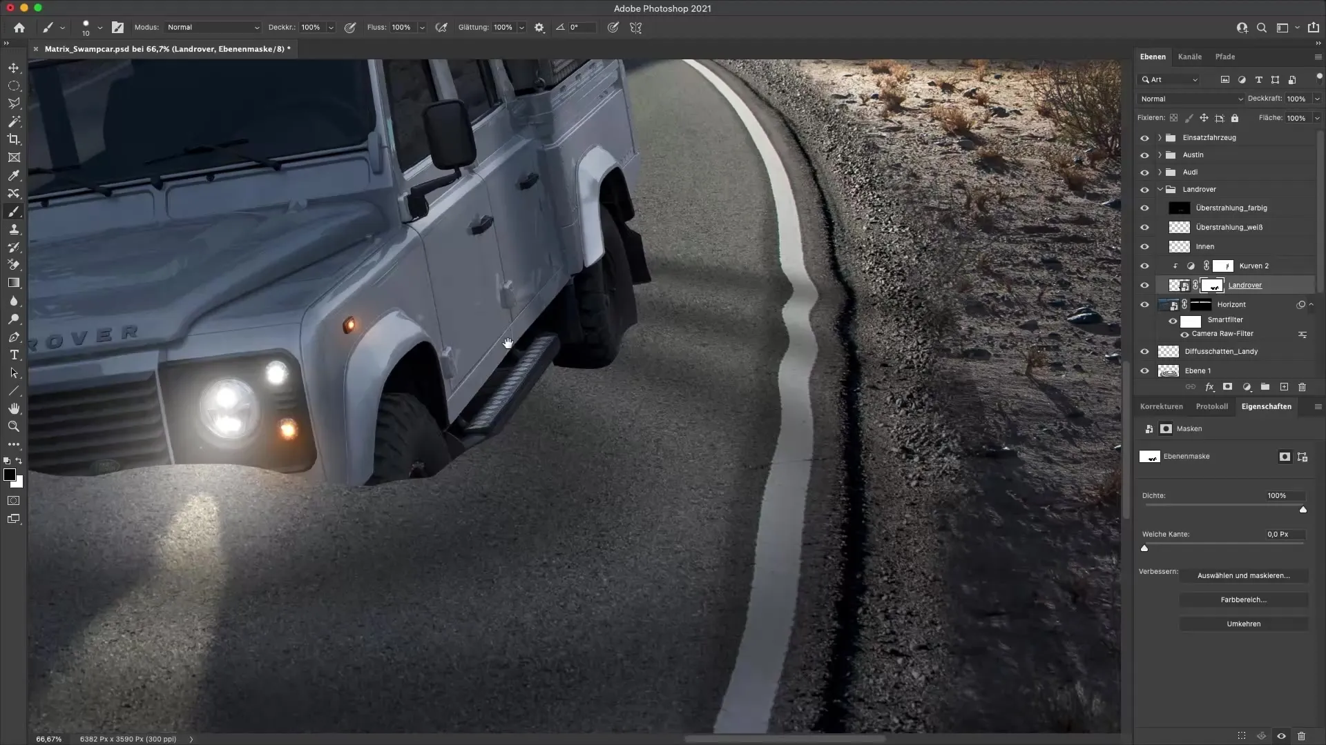 Membuat bayangan di bawah Land Rover di Photoshop