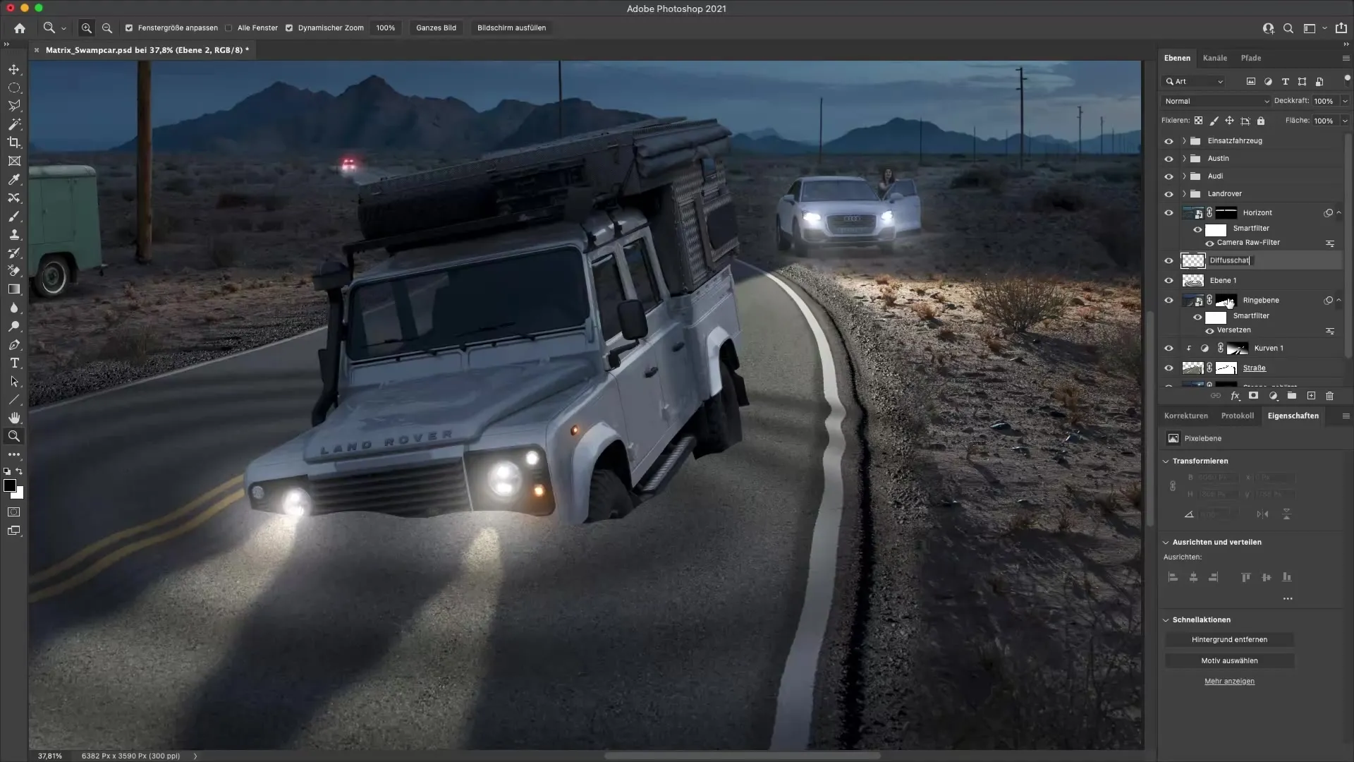 Membuat bayangan di bawah Land Rover di Photoshop