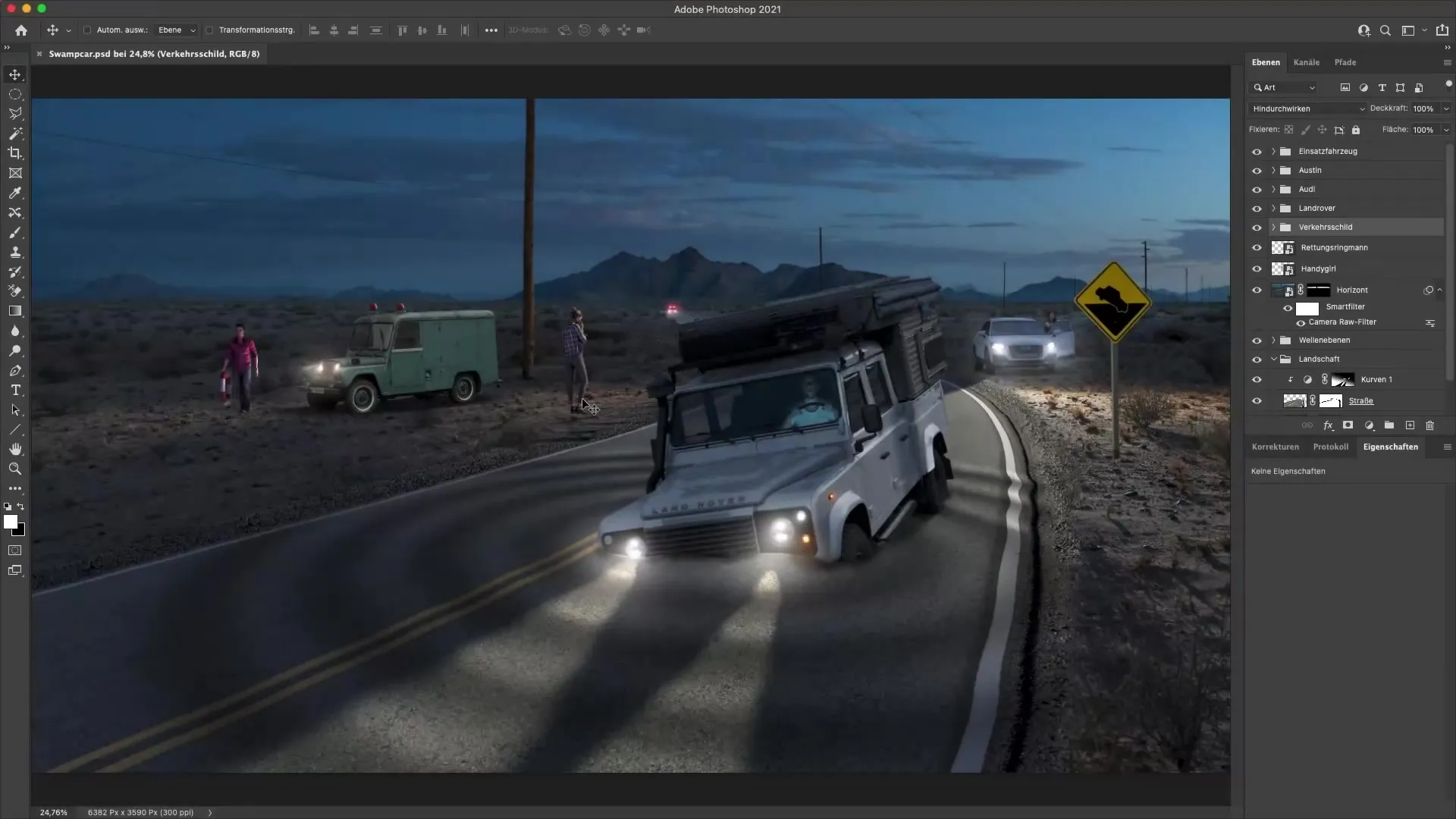Postavitev statistov v Photoshopu za kinematični videz