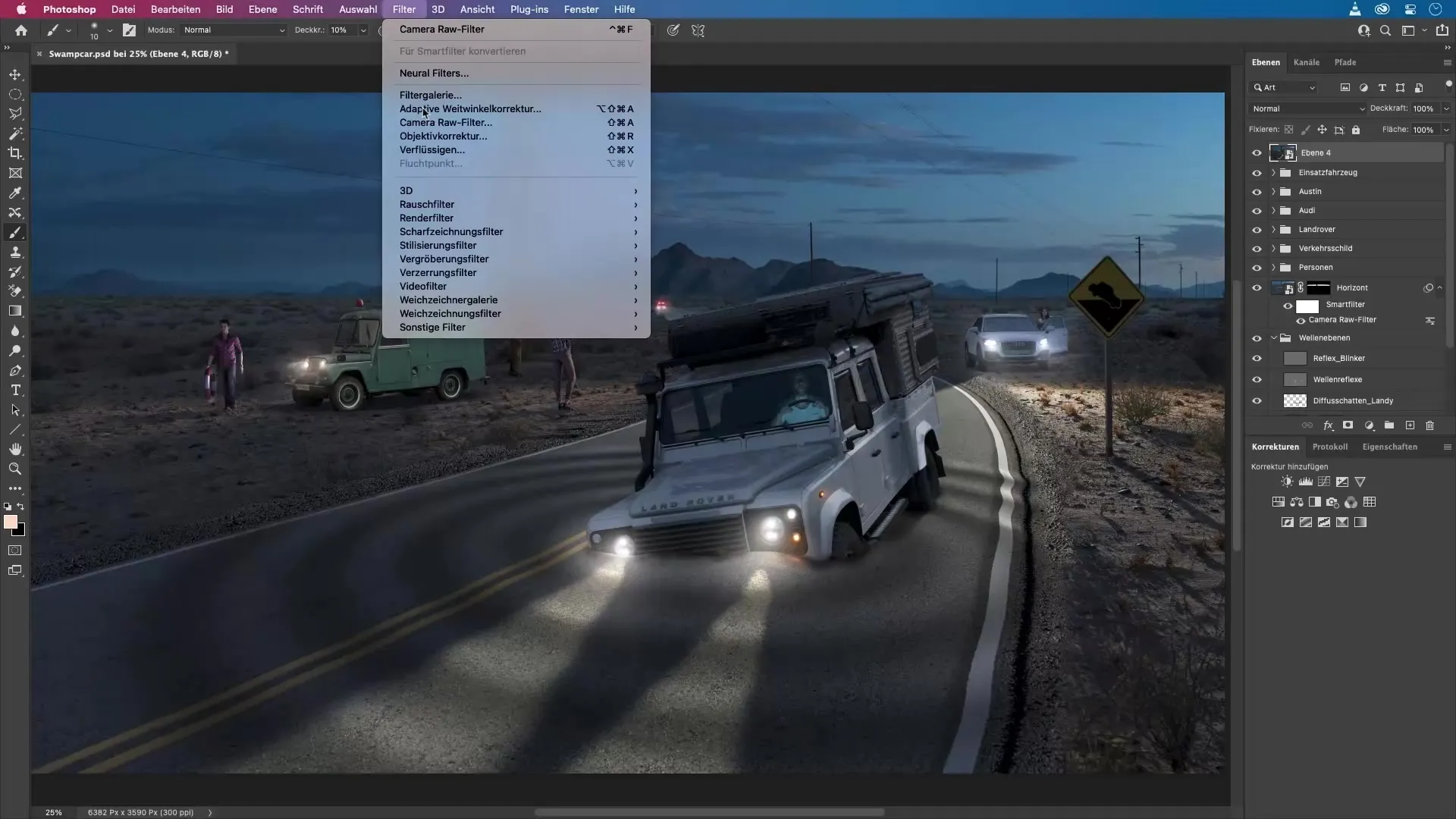 Postavitev statistov v Photoshopu za filmski videz