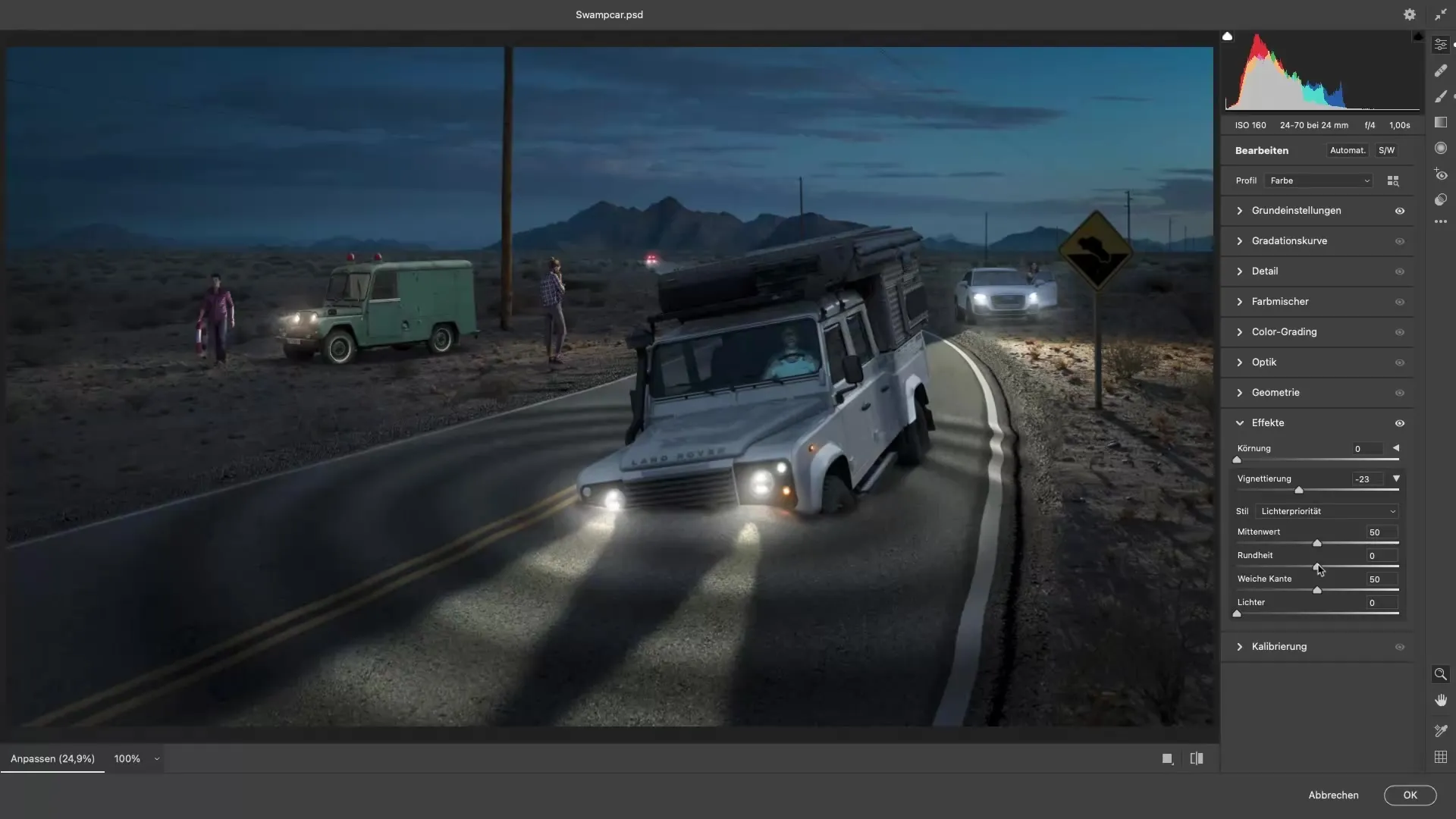 Postavitev statistov v Photoshopu za filmski videz
