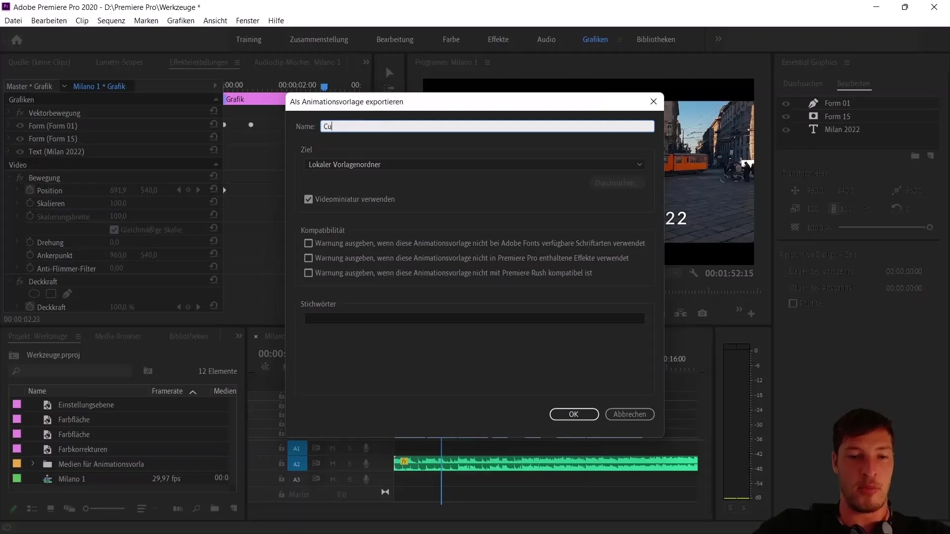 Opret og eksporter animations skabelon i Adobe Premiere Pro CC