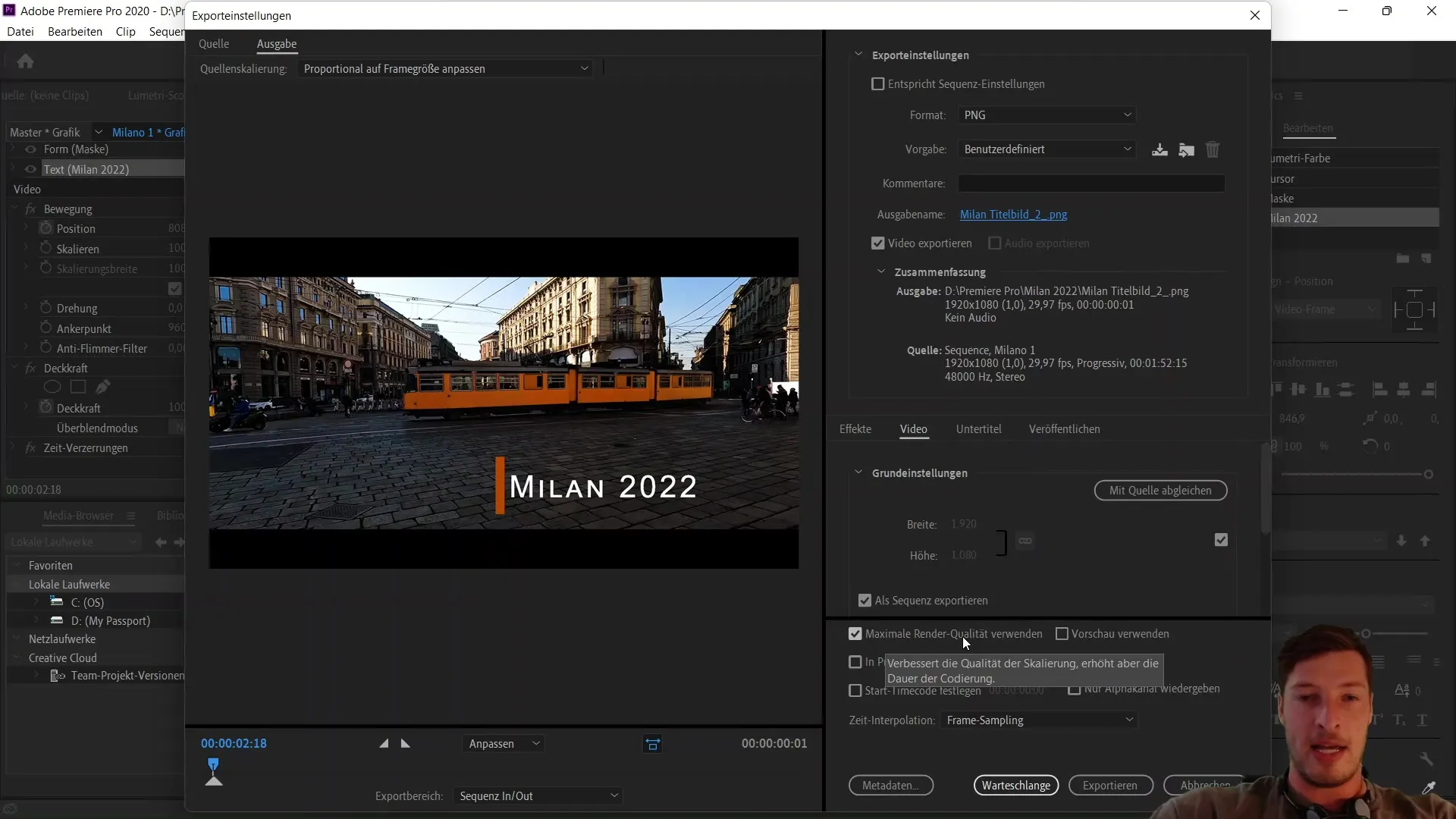 Modifica video con Adobe Premiere Pro CC: Esportare screenshot