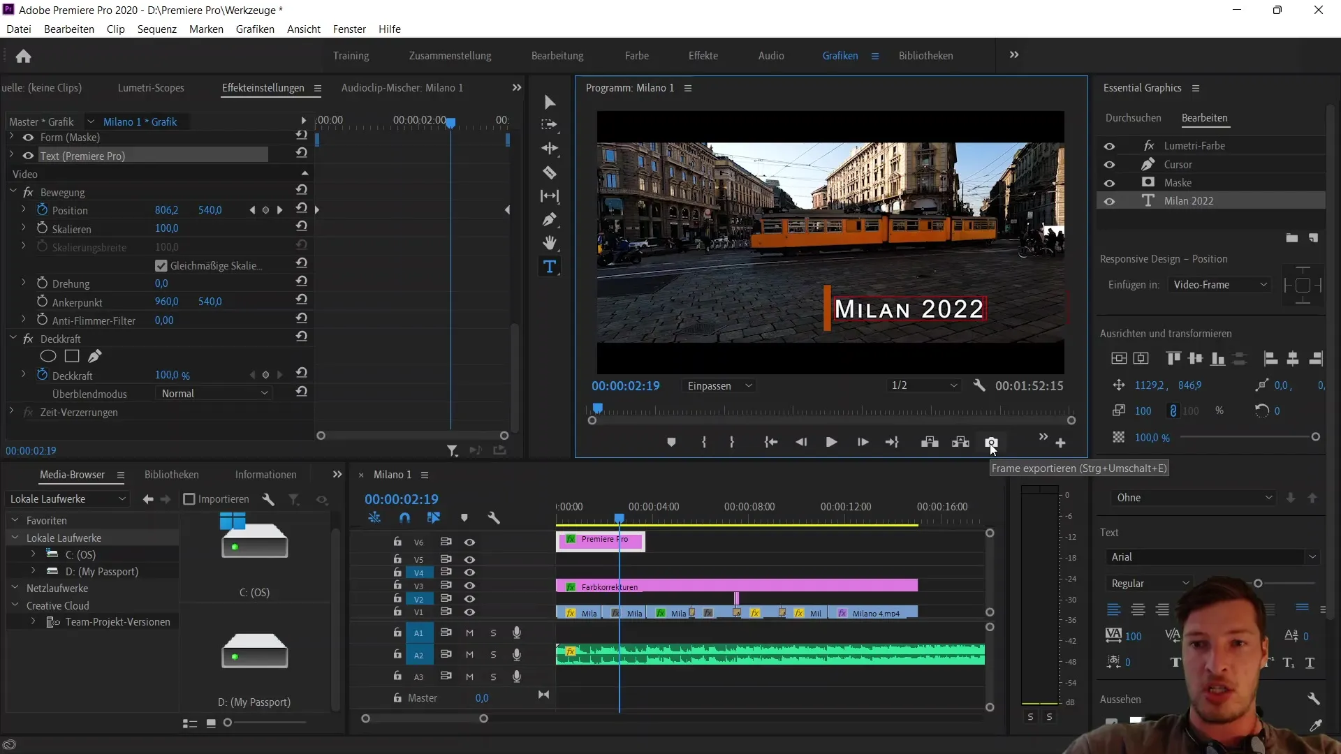 Modifica video con Adobe Premiere Pro CC: Esportazione screenshot