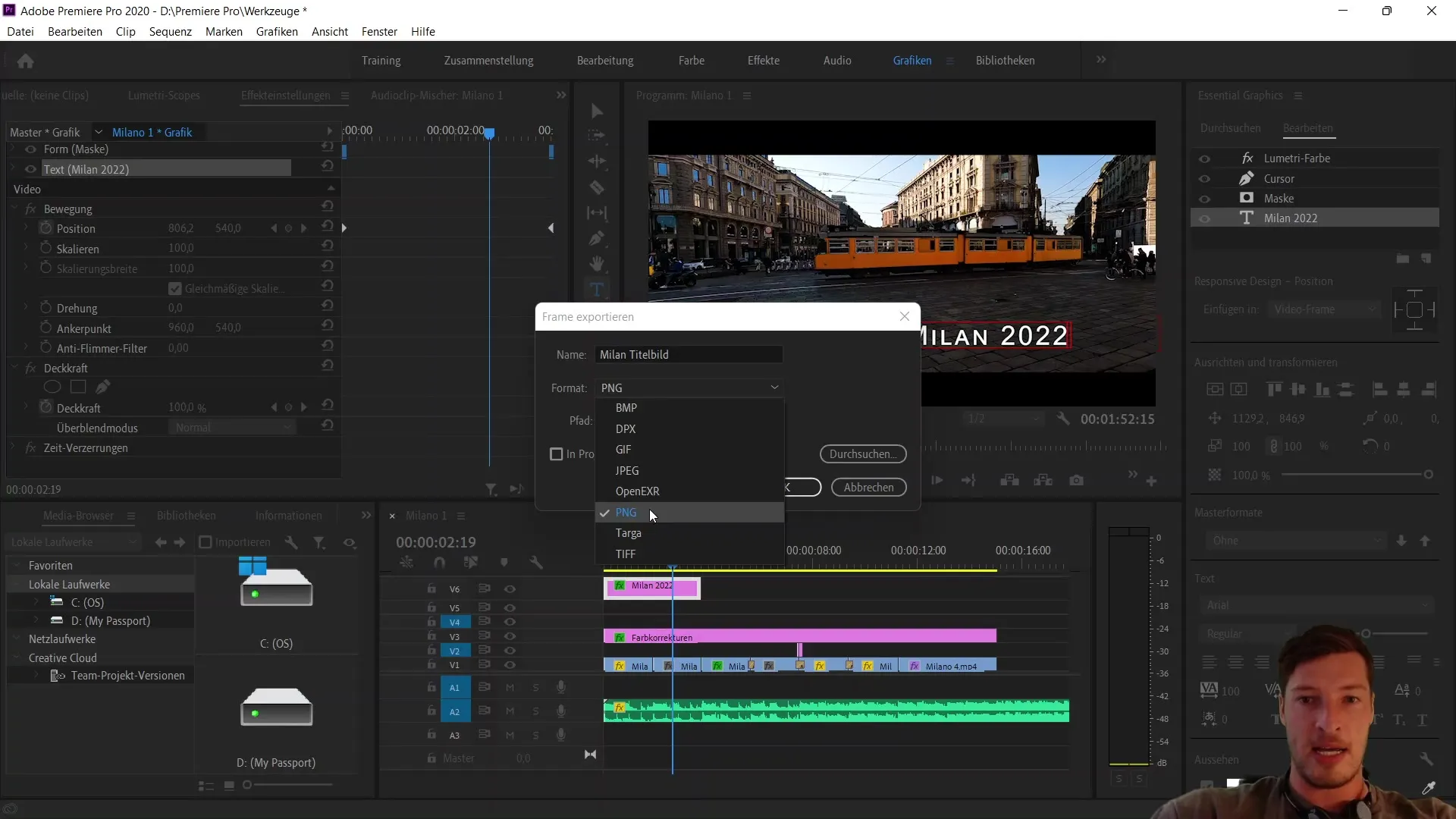 Modifica video con Adobe Premiere Pro CC: esportare lo screenshot